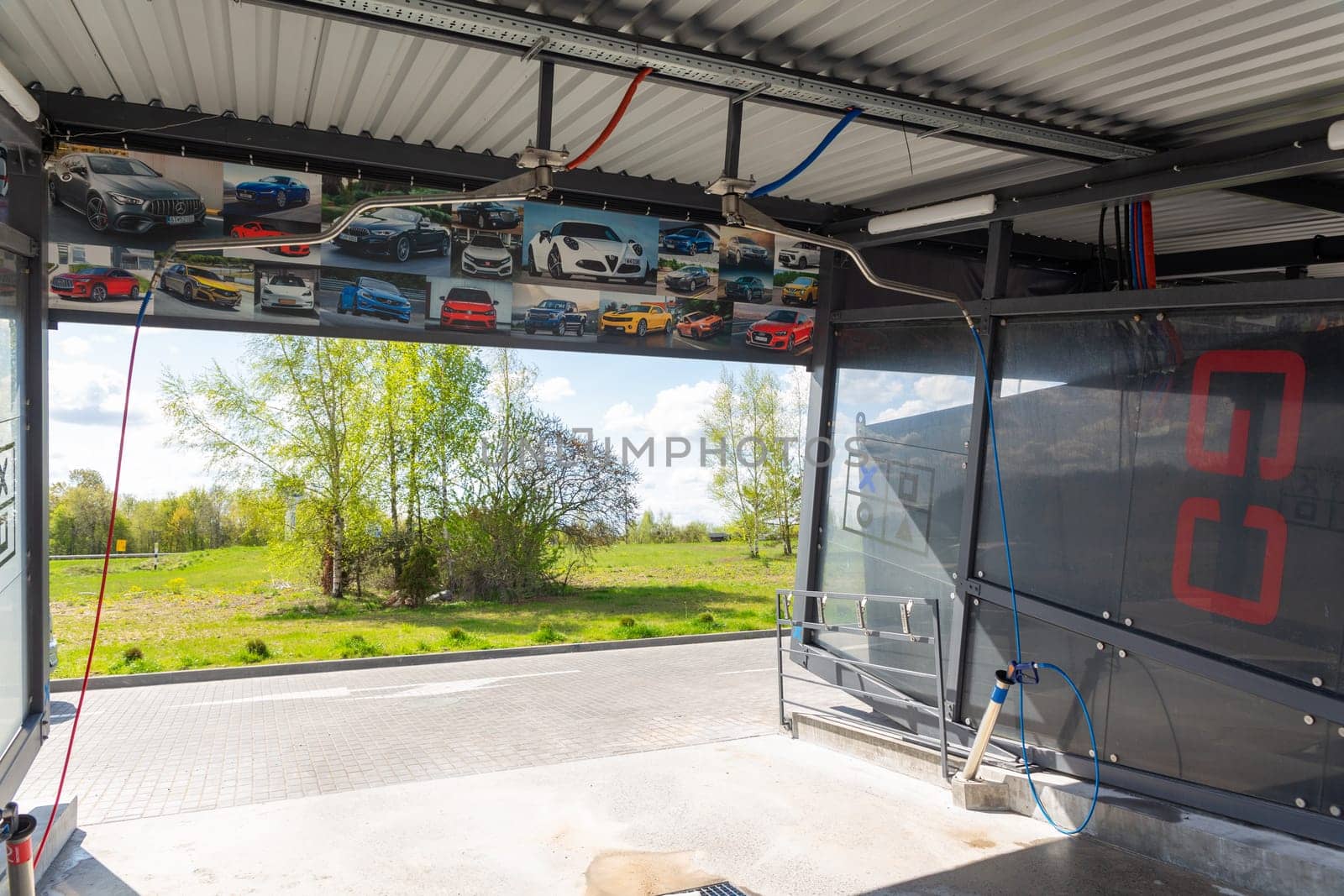 Grodno, Belarus - 28 April, 2023: The interior of the contactless self-service car wash Go by BY-_-BY