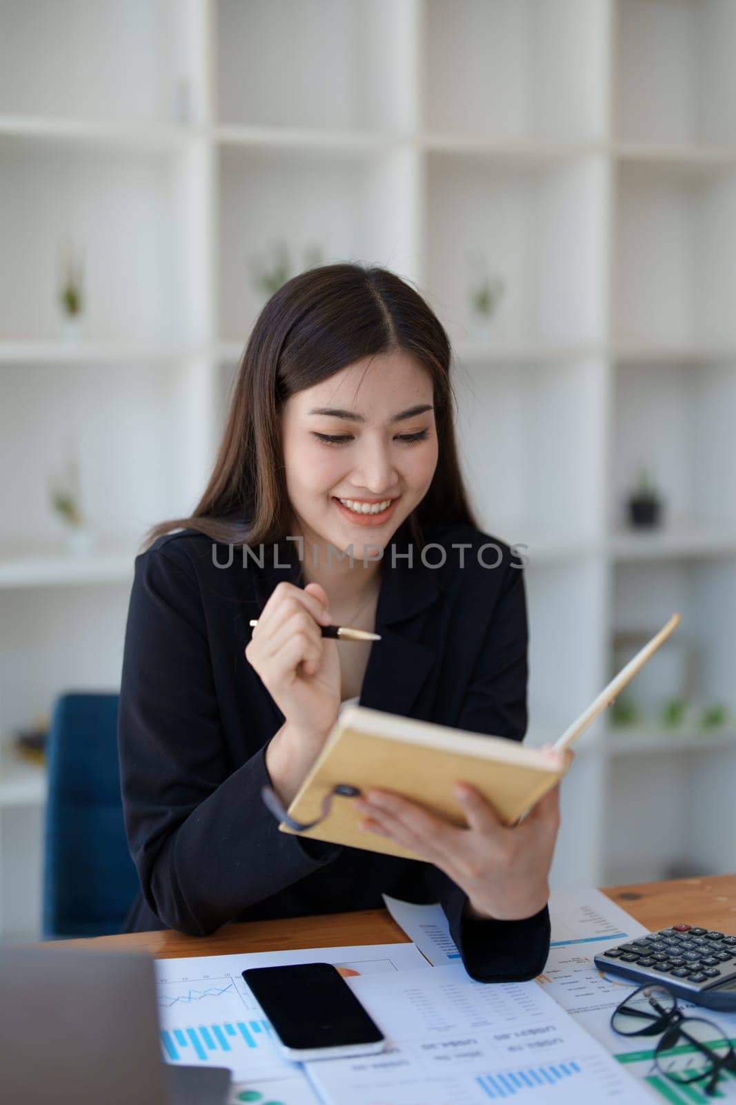 Business planning, portrait of a business woman using a computer to audit financial statements and marketing.