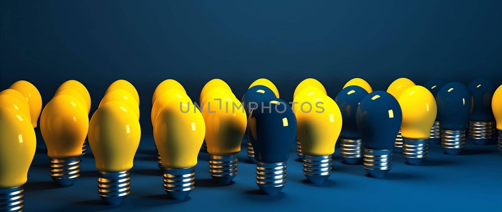 bulb blue power idea energy yellow creative background innovation concept light. Generative AI. by SHOTPRIME