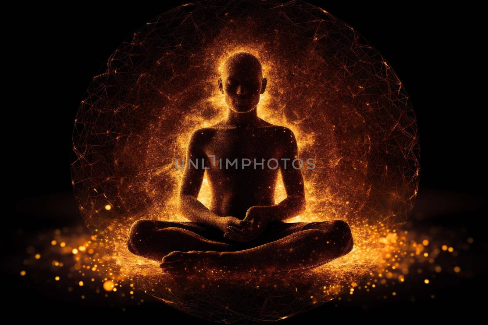 pose peace energy aura chakra yoga silhouette zen meditation spiritual. Generative AI. by SHOTPRIME