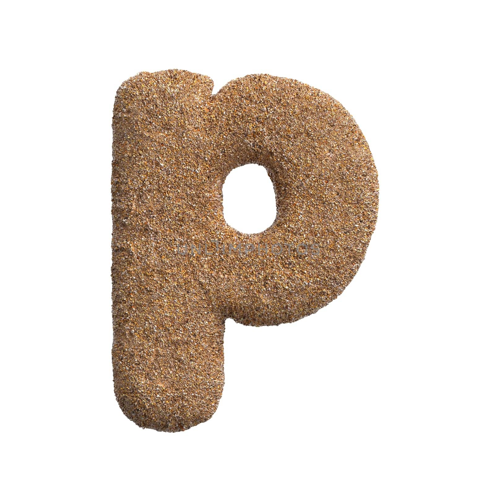 Sand letter P - Small 3d beach font isolated on white background. This alphabet is perfect for creative illustrations related but not limited to Holidays, travel, ocean...
