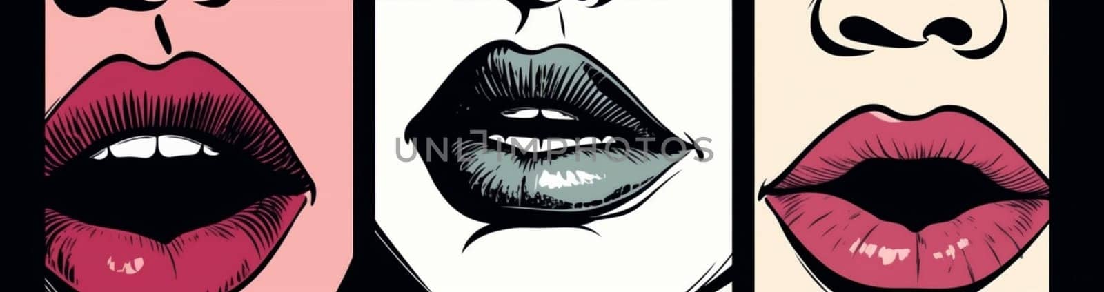 crazy woman lipstick mouth abstract art kiss lips poster illustration female. Generative AI. by SHOTPRIME