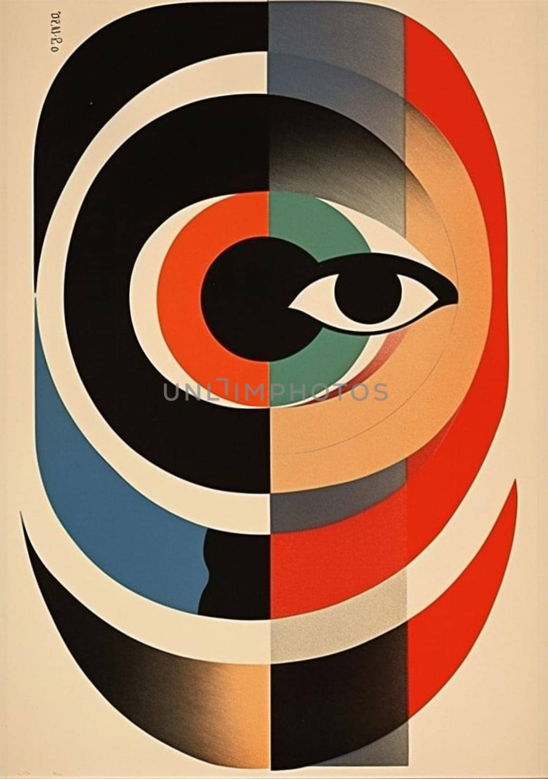 art red design circle eye retro illustration poster abstract vintage. Generative AI. by SHOTPRIME