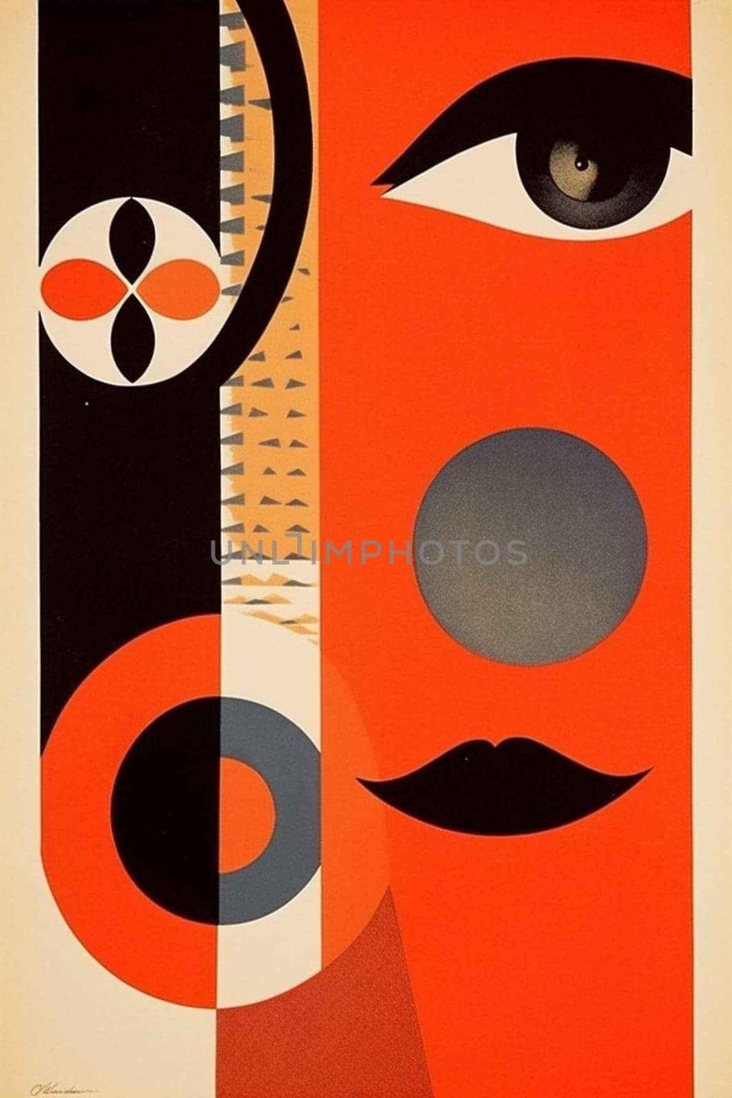 illustration poster retro abstract circle art red vintage eye design. Generative AI. by SHOTPRIME