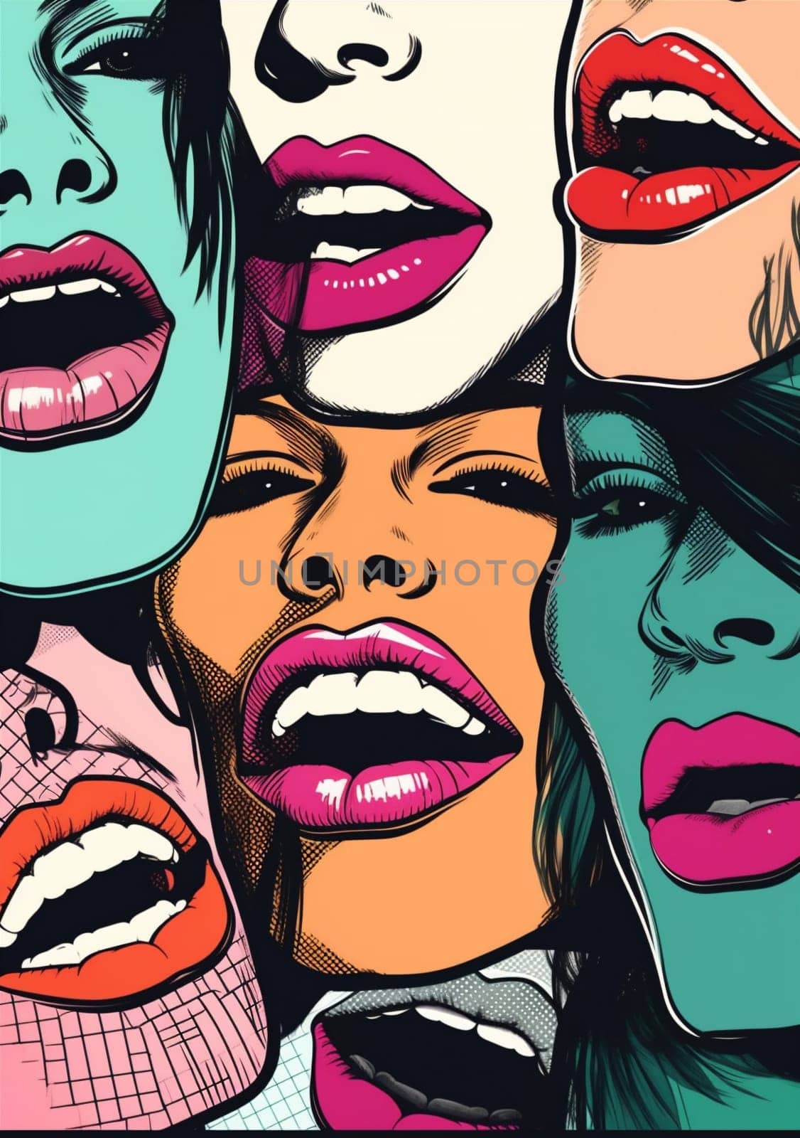woman lips female lipstick mouth sensual art poster love retro kiss white pattern illustration red abstract isolated graphic sticker fashion glamour. Generative AI.