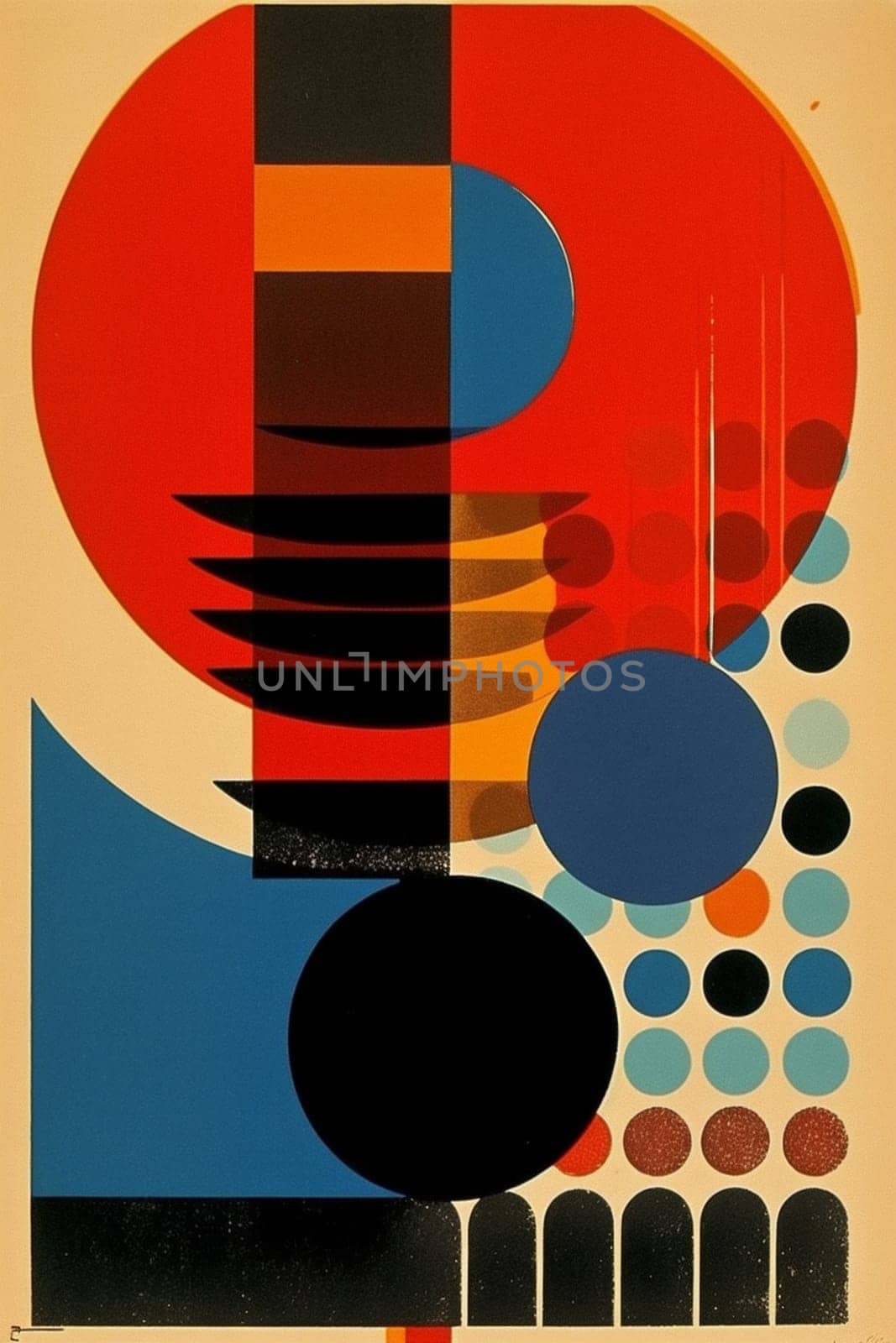 abstract illustration eye circle vintage design art red poster retro. Generative AI. by SHOTPRIME