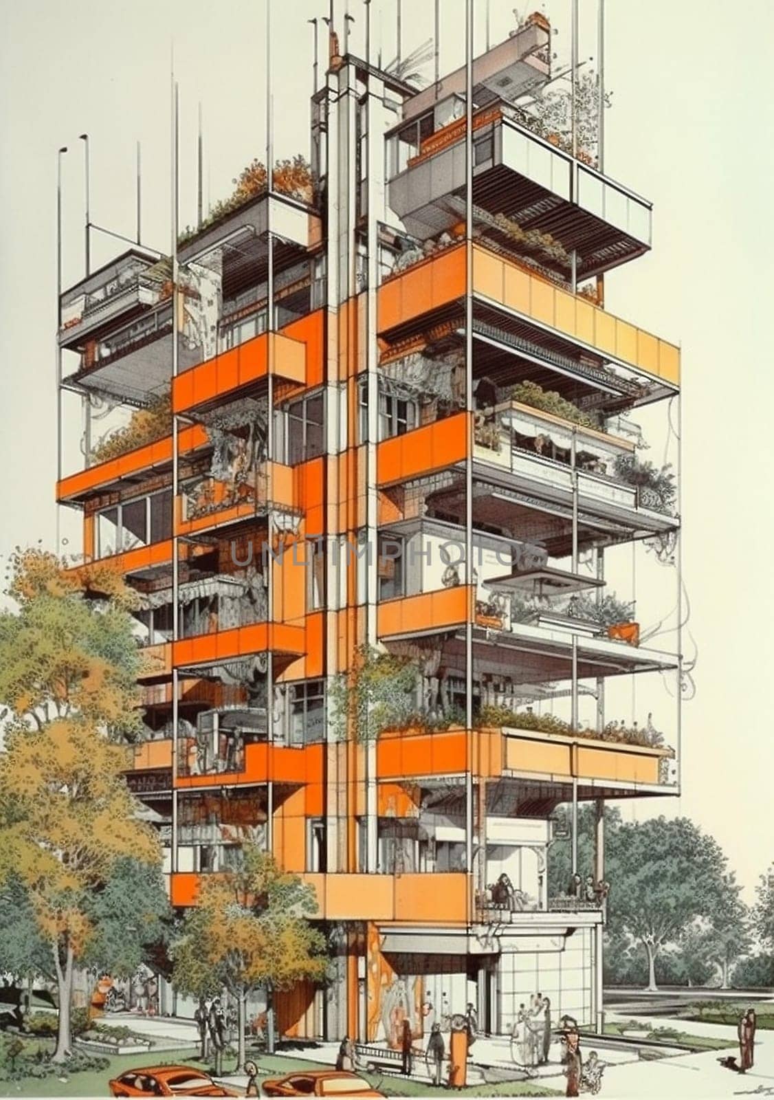 design architecture urban skyscraper high-rise building sketch tower business downtown. Generative AI. by SHOTPRIME