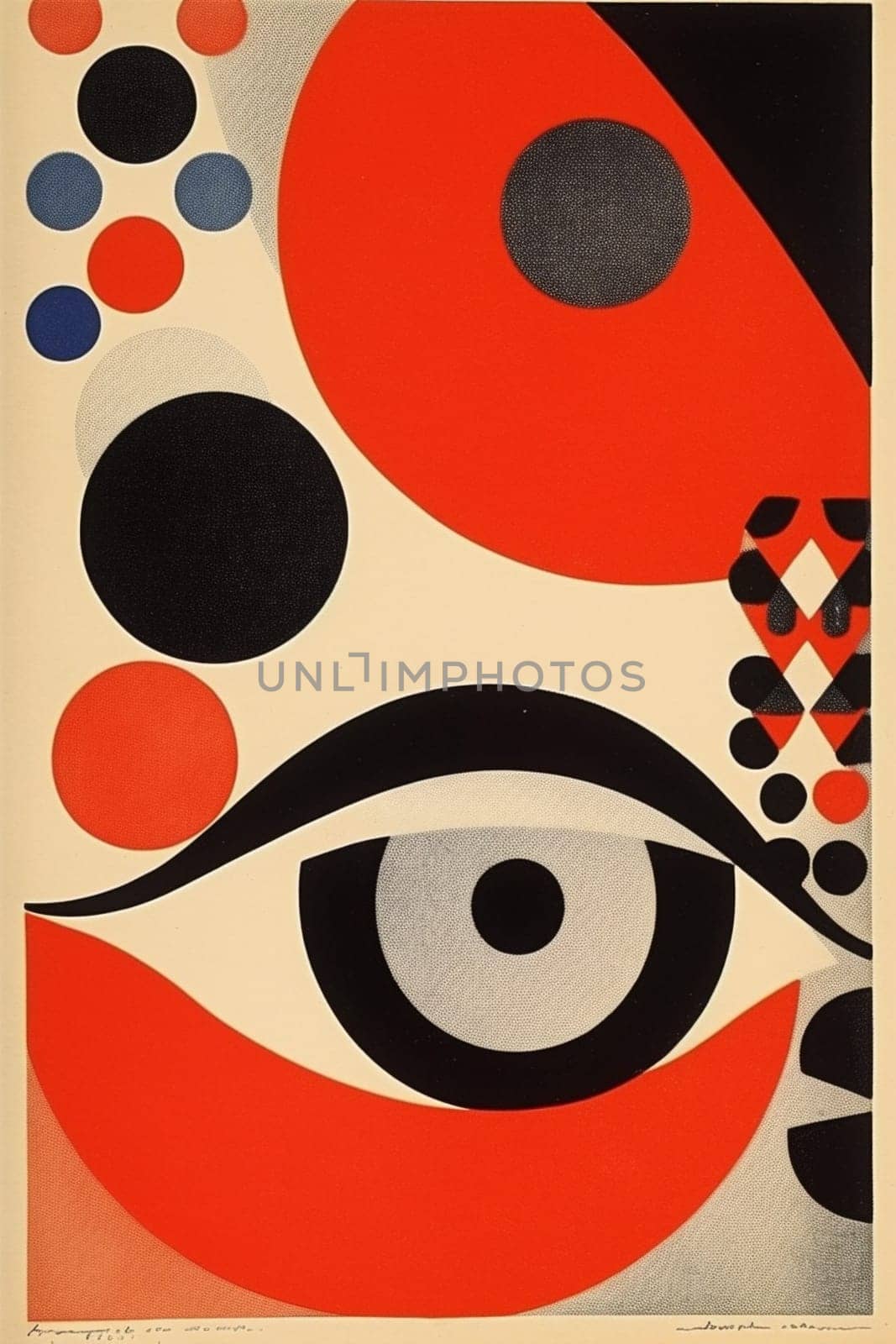 retro vintage abstract illustration circle design red poster art eye. Generative AI. by SHOTPRIME