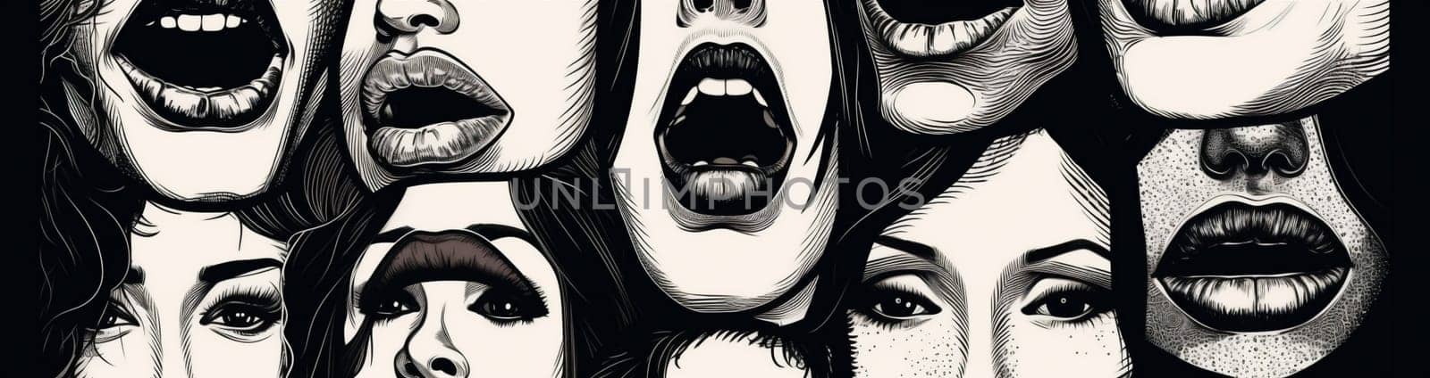 template woman collage mouth lipstick closeup illustration isolated female background poster lips shape vintage kiss print abstract design valentine art cartoon. Generative AI.