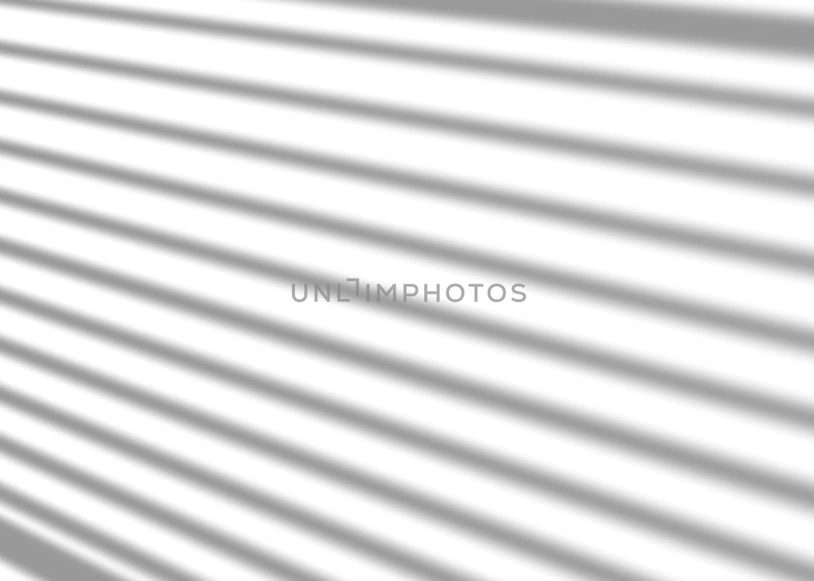 Shadow from window blinds, overlay effect. Realistic gray shadow on white background. Applicable for product presentation, photos, backdrop. Sun light, rays. 3D render
