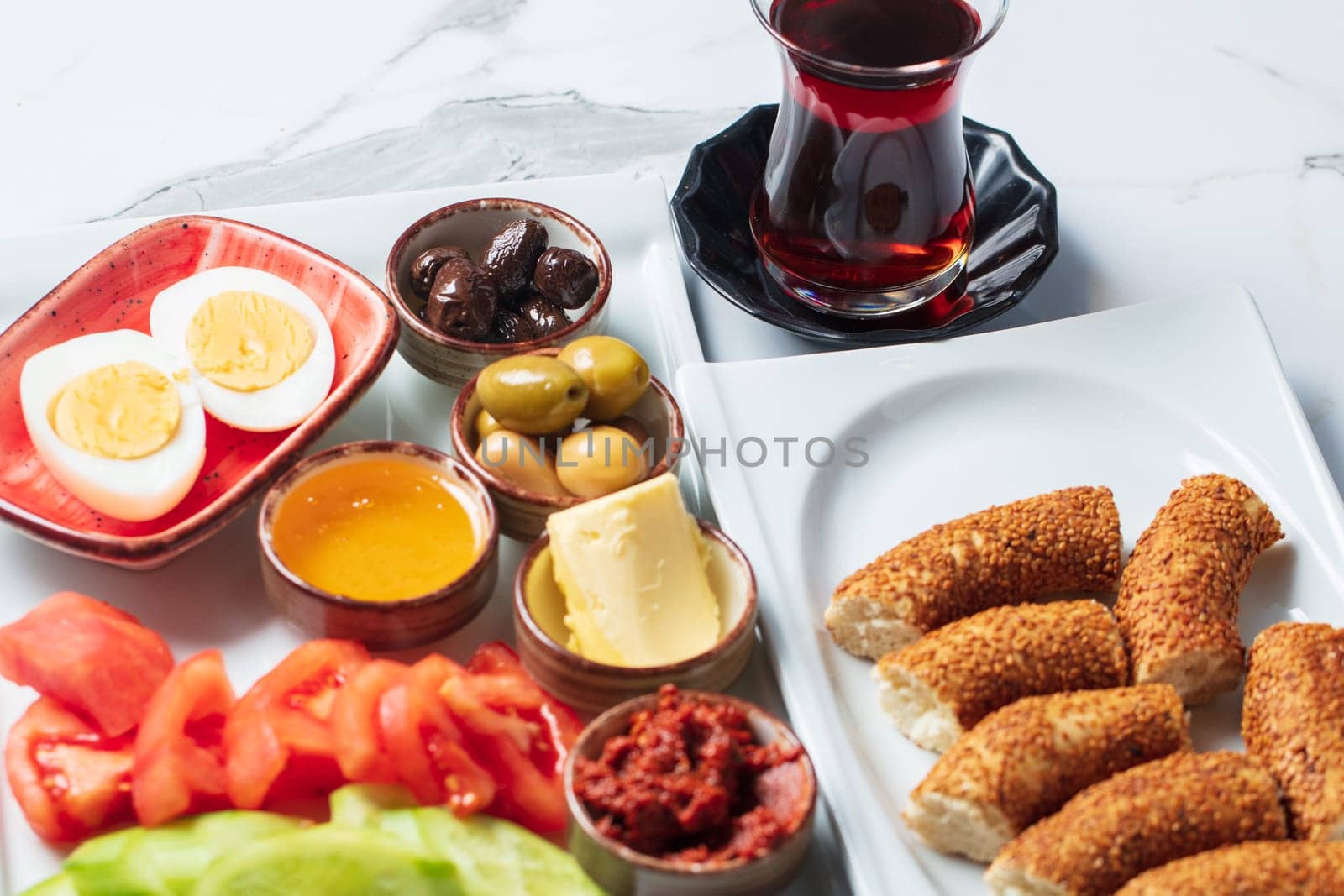 Traditional delicious Turkish breakfast, food concept photo. by senkaya