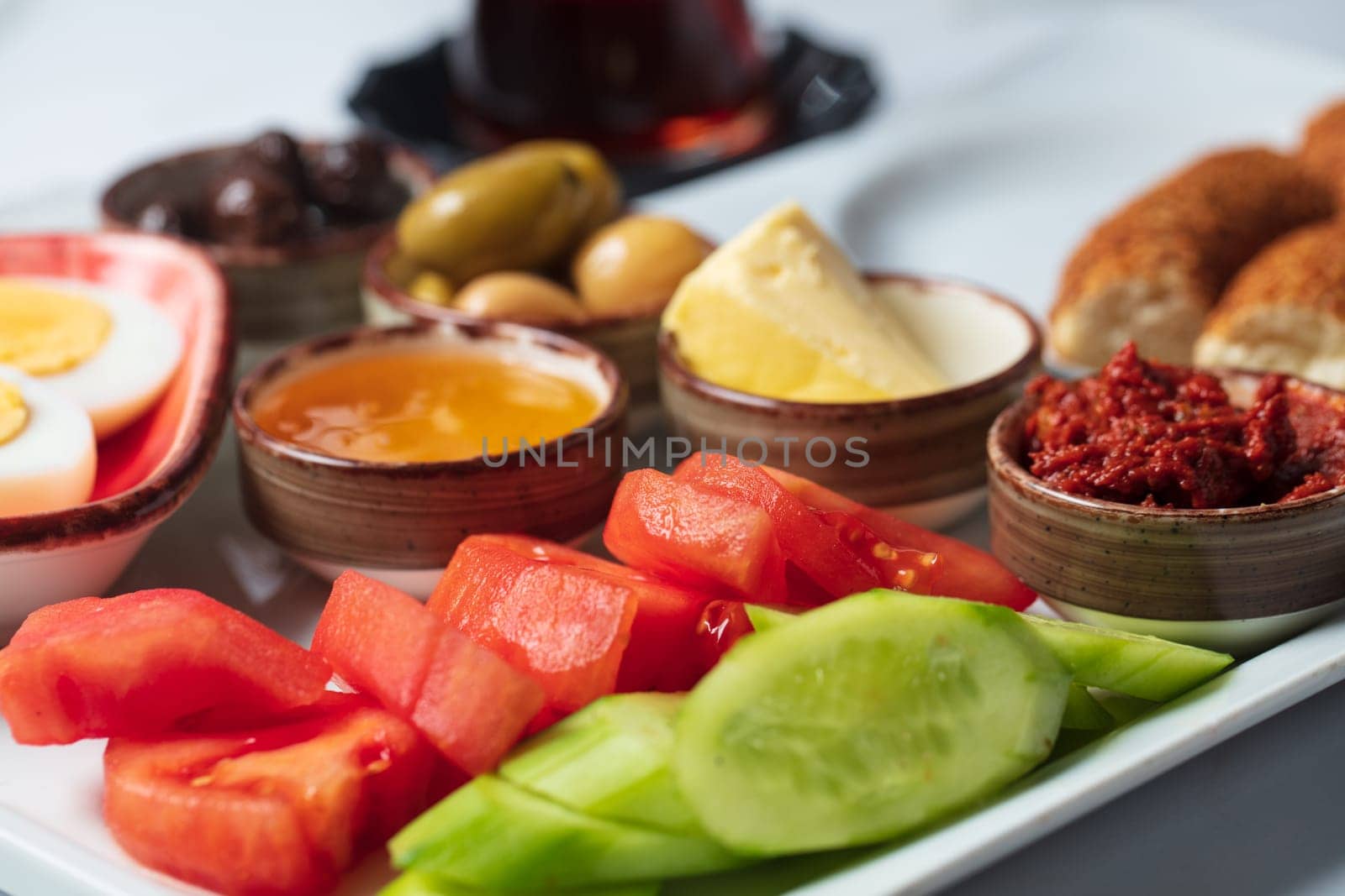 Traditional delicious Turkish breakfast, food concept photo. by senkaya