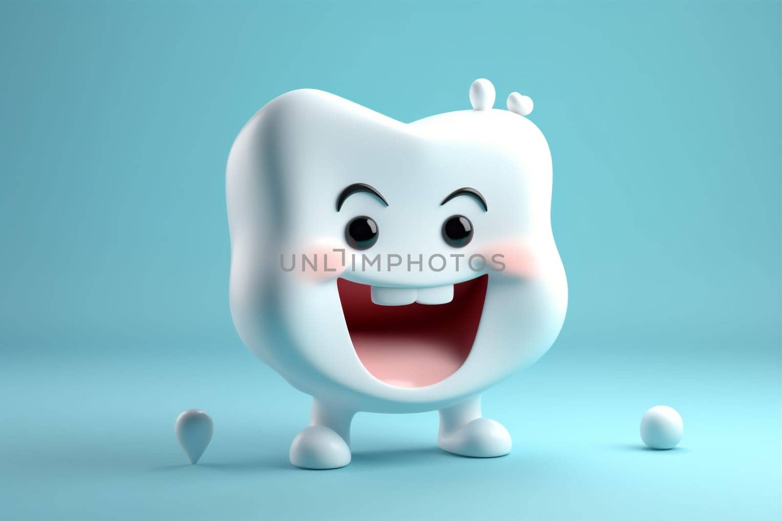 mascot mouth design tooth clinic 3d smile child dentistry medicine molar hygiene cartoon dentist treatment care white smiling blue dental. Generative AI.