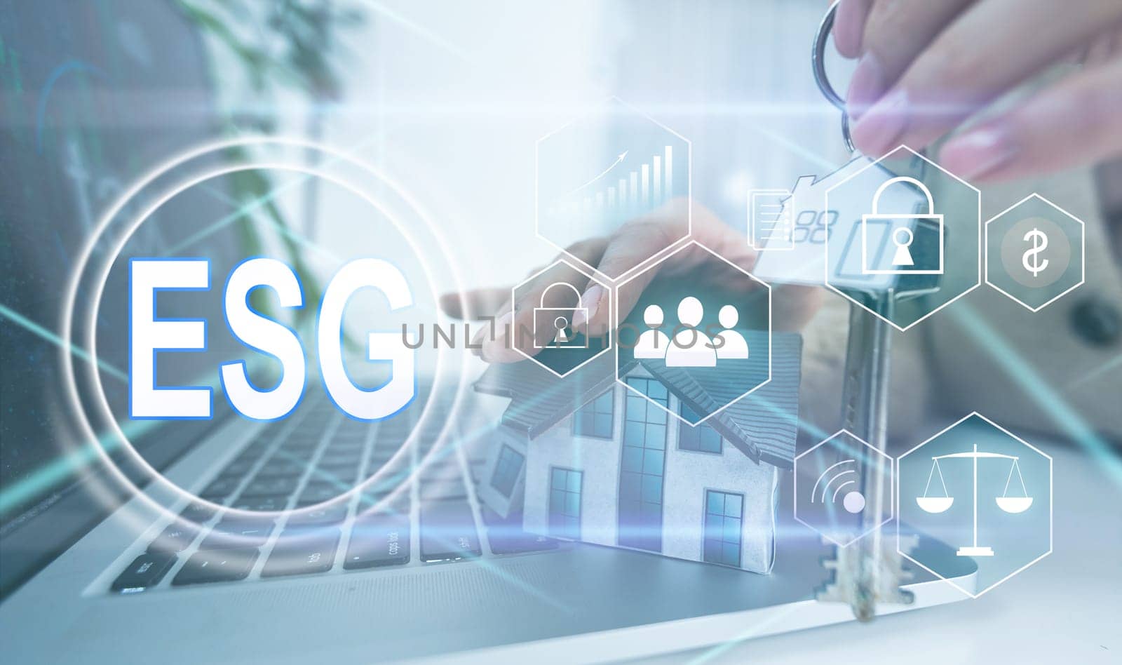 ESG icon concept, virtual screenshot in the concept of environment, society and good governance in sustainable business and ethical on the network.