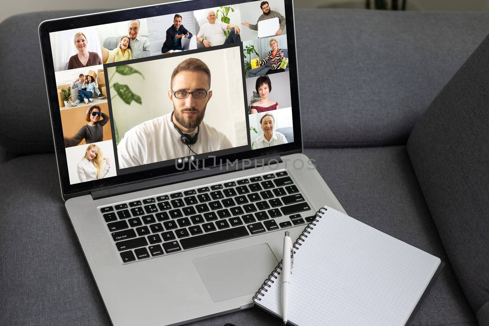 video conference. Multiethnic business team using laptop for a online meeting in video call. Group of people smart working from home.