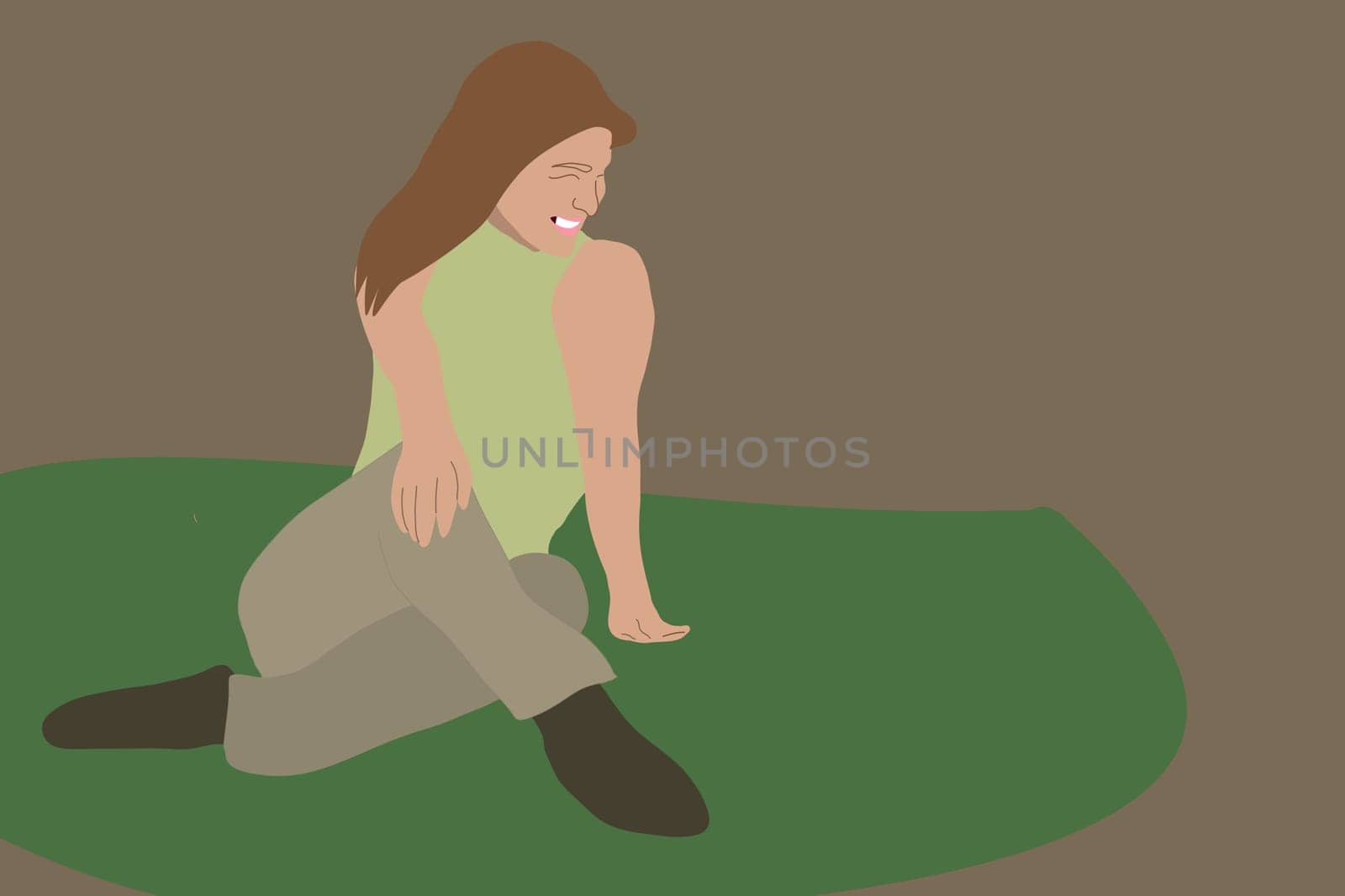 Girl sitting on floor Girl sitting on home and thinking. Girl sitting in pose. illustration. Portrait of a young girl sitting on floor. by Andelov13