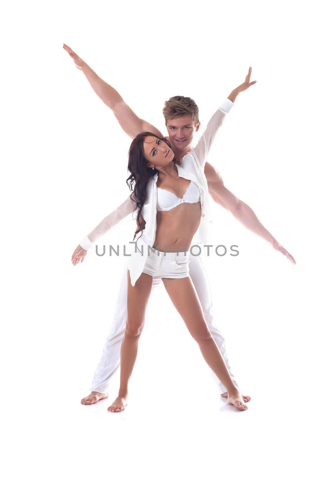 Image of young attractive dancers isolated on white background