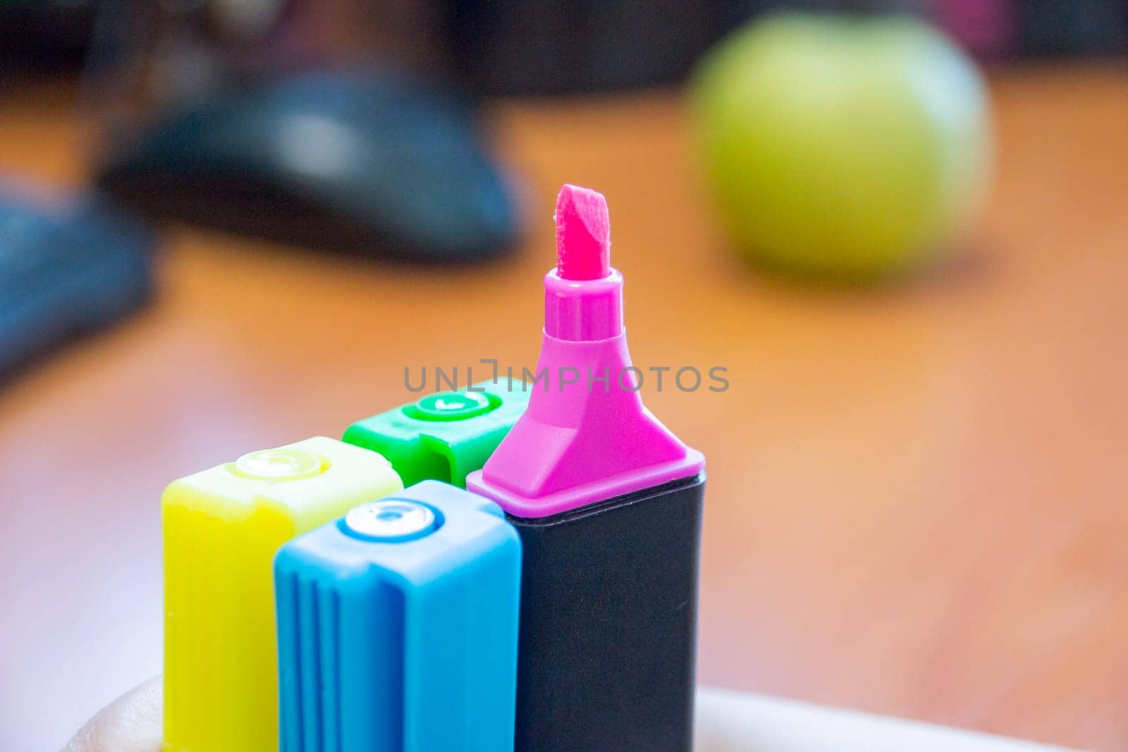 Colorful marker pen set on isolated background with clipping path. Vivid highlighter and blank space for your design or montage.