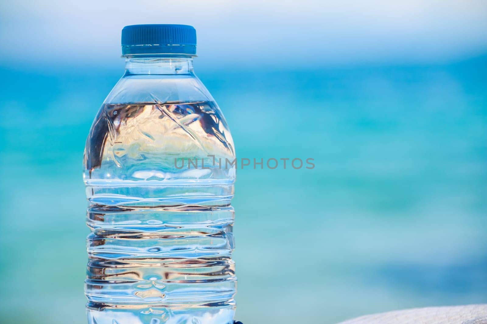 Bottled water on a hot day at the sand
