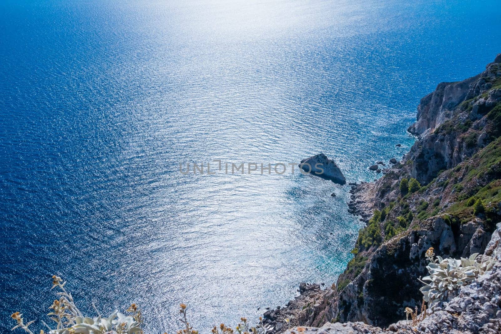 Aerial view on Turquoise Lagoon. Tropical Beach. Scenic Seascape.