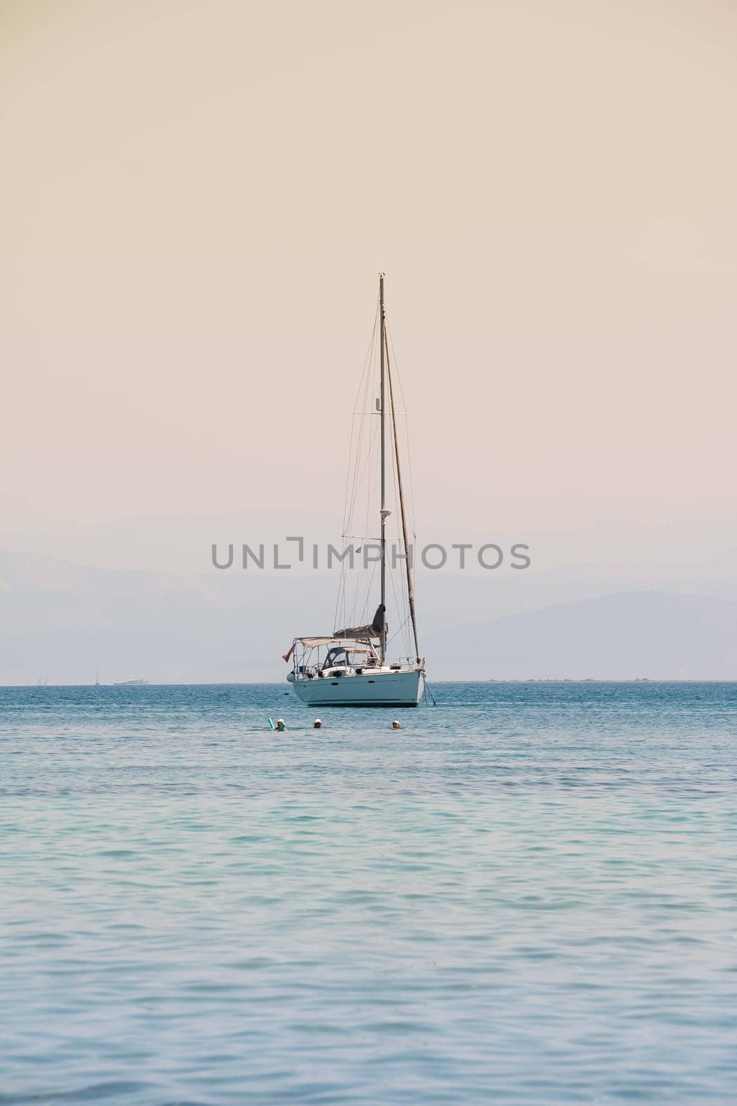 Sailing yacht race. Yachting. Sailing.Blue Mediterranean sailboat sailing in perfect ocean