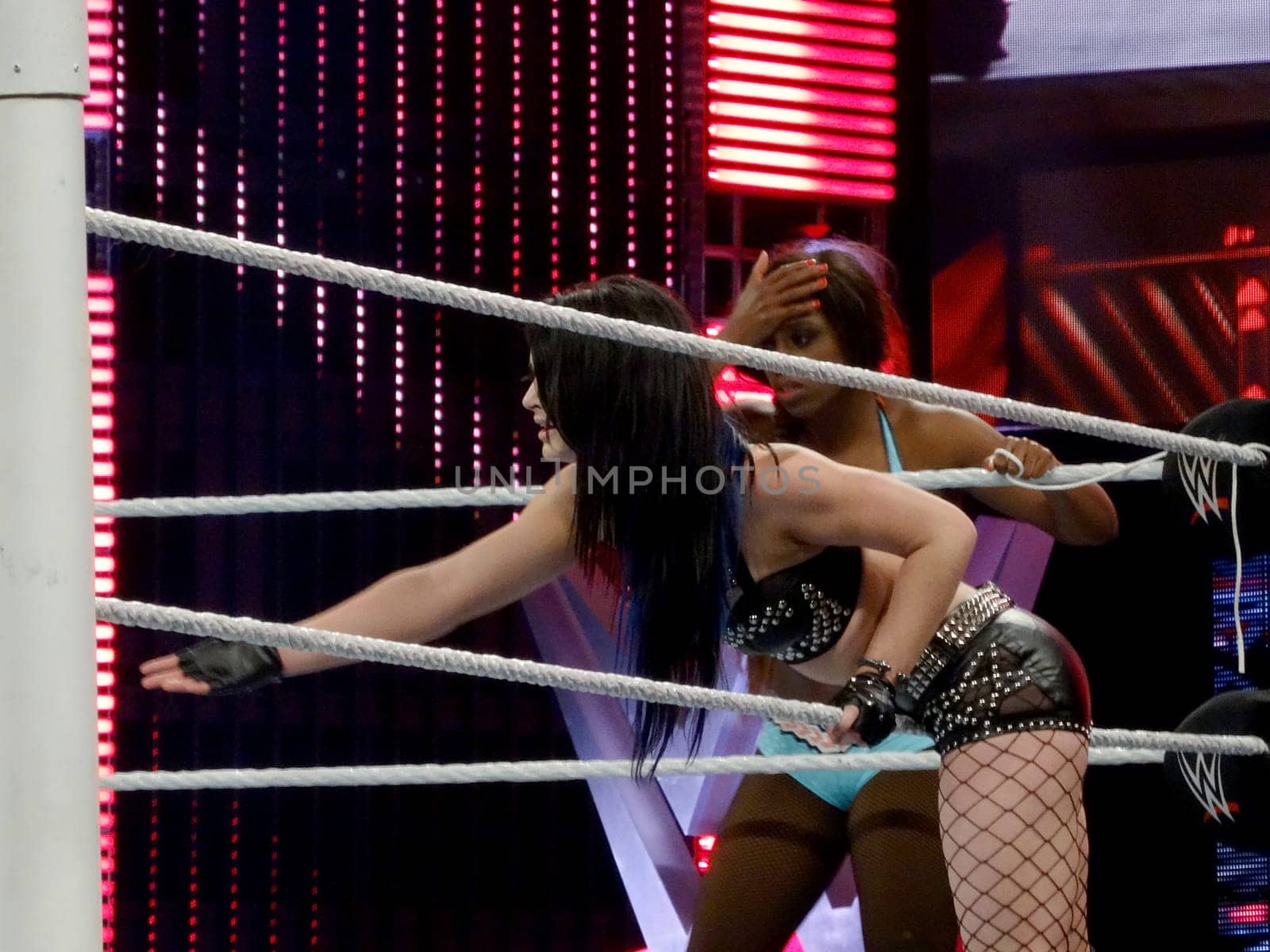 San Jose - March 30, 2015:  Paige was determined to help her partner Tag in the tag team match on Raw. 