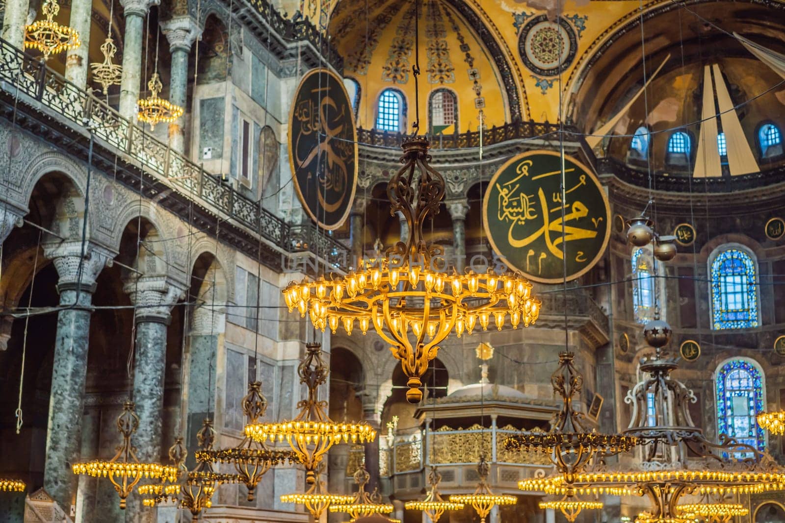 Hagia Sophia Hagia Sofia, Ayasofya interior in Istanbul, Turkey, Byzantine architecture, city landmark and architectural world wonder. Turkiye.