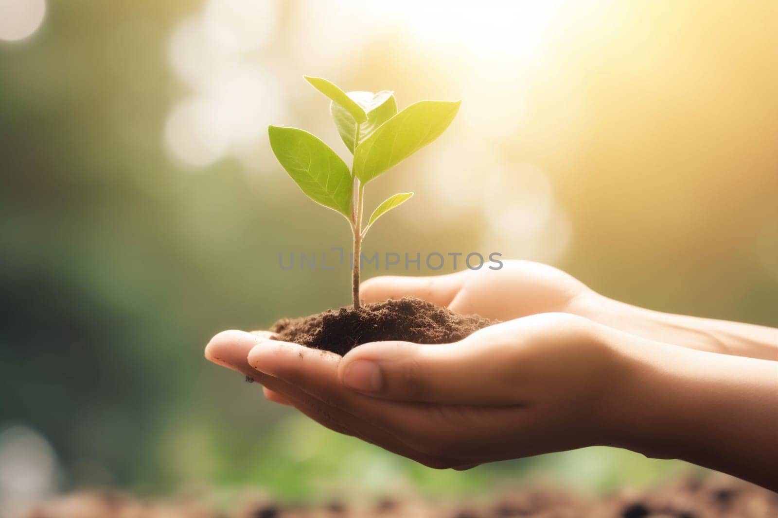 growth green ecology care life plant agriculture hand leaf nature. Generative AI. by SHOTPRIME