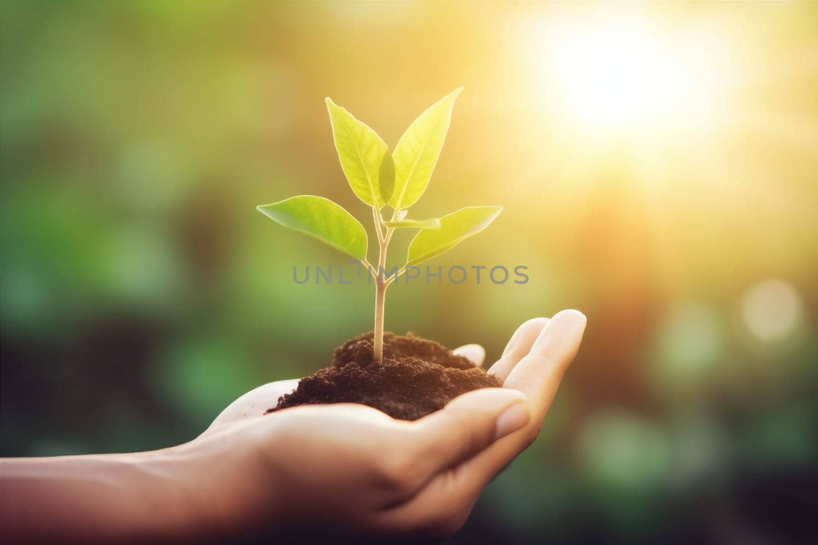 man ecology care holding leaf green agriculture plant environment life hope earth small love seed nature hand growth eco sapling. Generative AI.