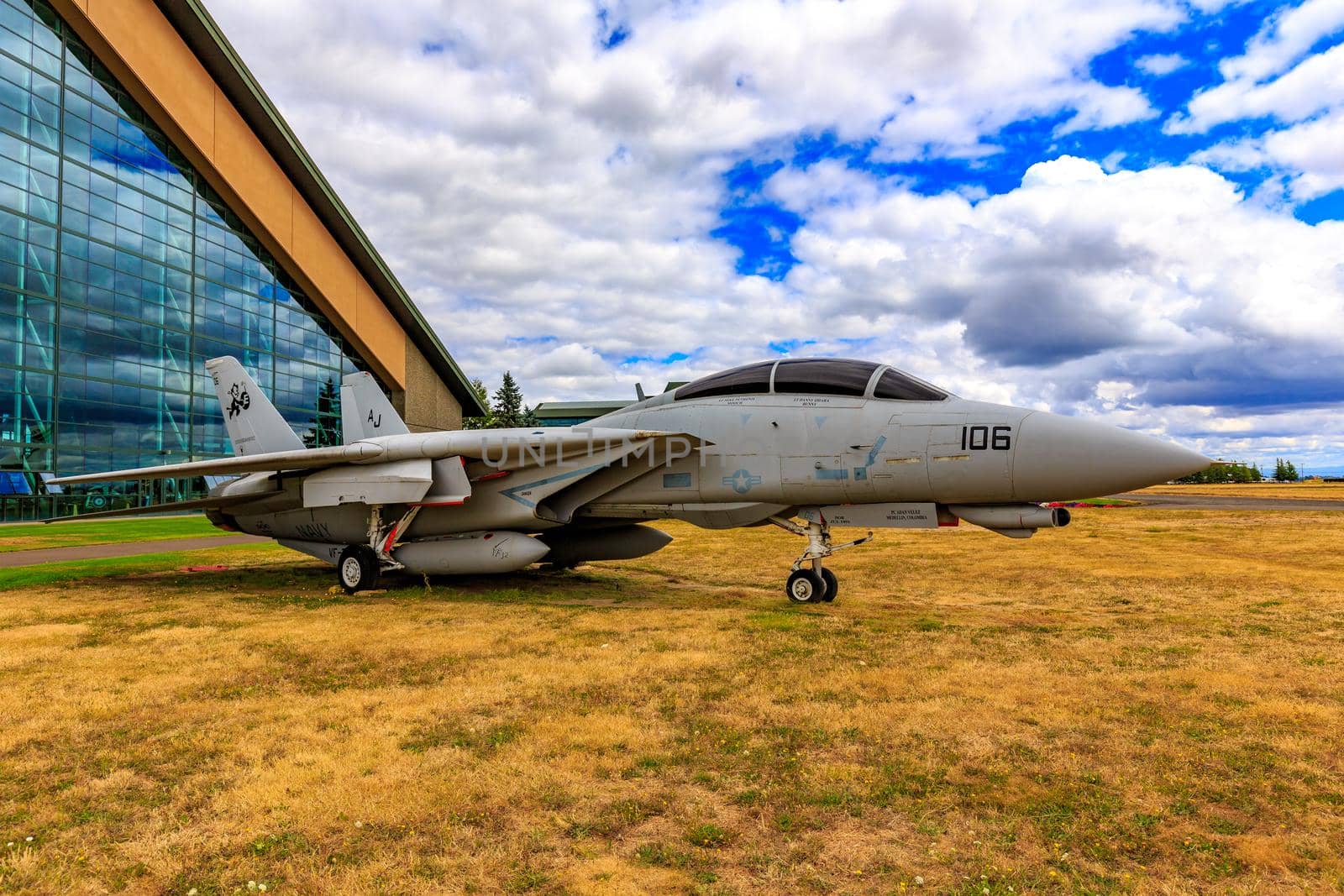 McMinnville, Oregon - August 7, 2016: US Navy Grumman F-14D Super Tomcat on exhibition at Evergreen Aviation & Space Museum.