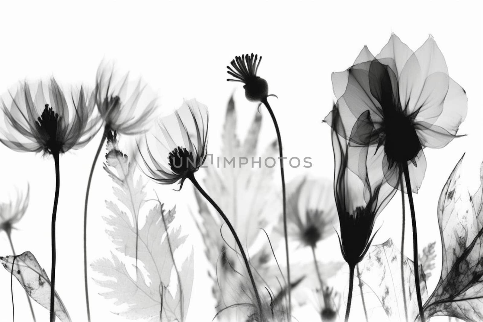 blossom floral green spring bloom leaf flower nature background beautiful xray. Generative AI. by SHOTPRIME