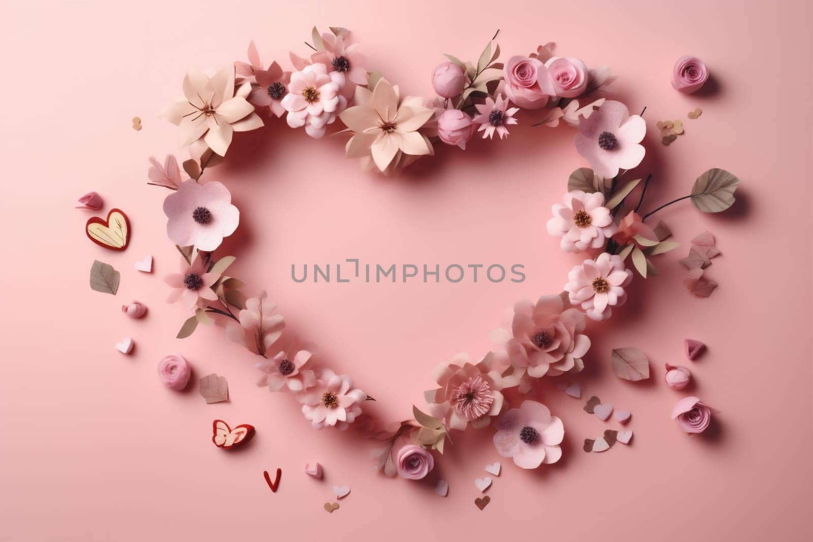 valentine card decoration pink background heart day rose flower love wedding. Generative AI. by SHOTPRIME