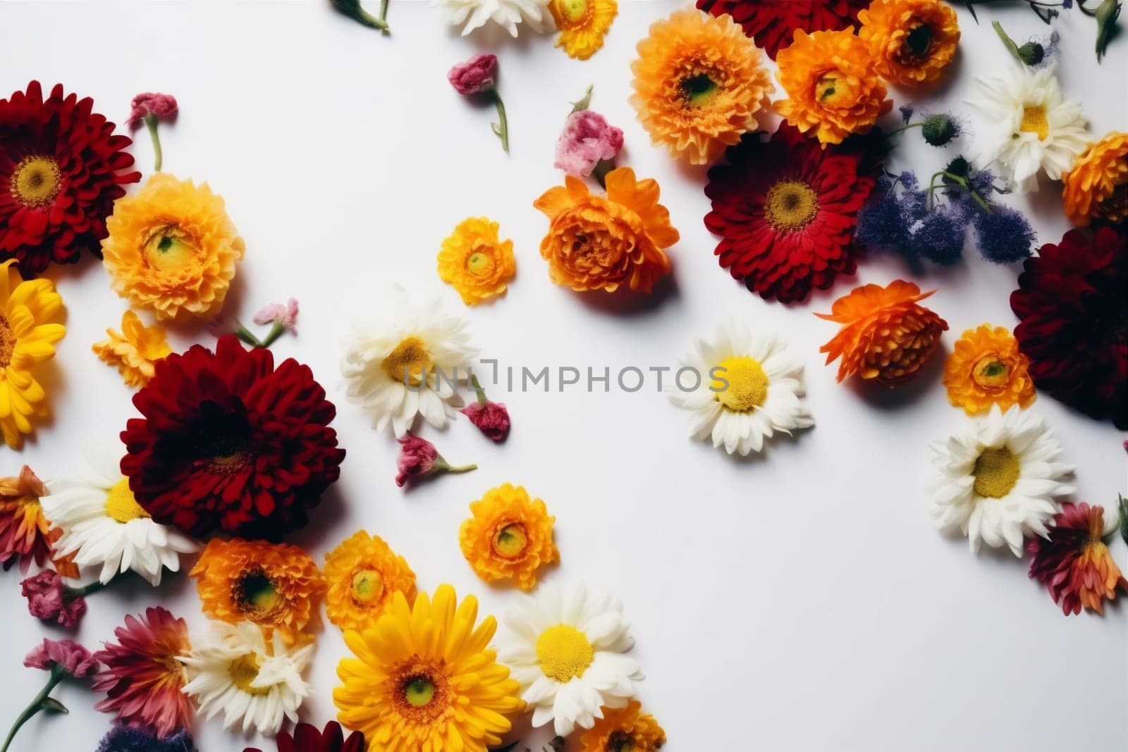 romantic lay background daisy natural desk white flat spring isolated minimal holiday decoration flower anniversary floral leaf card summer mockup nature. Generative AI.