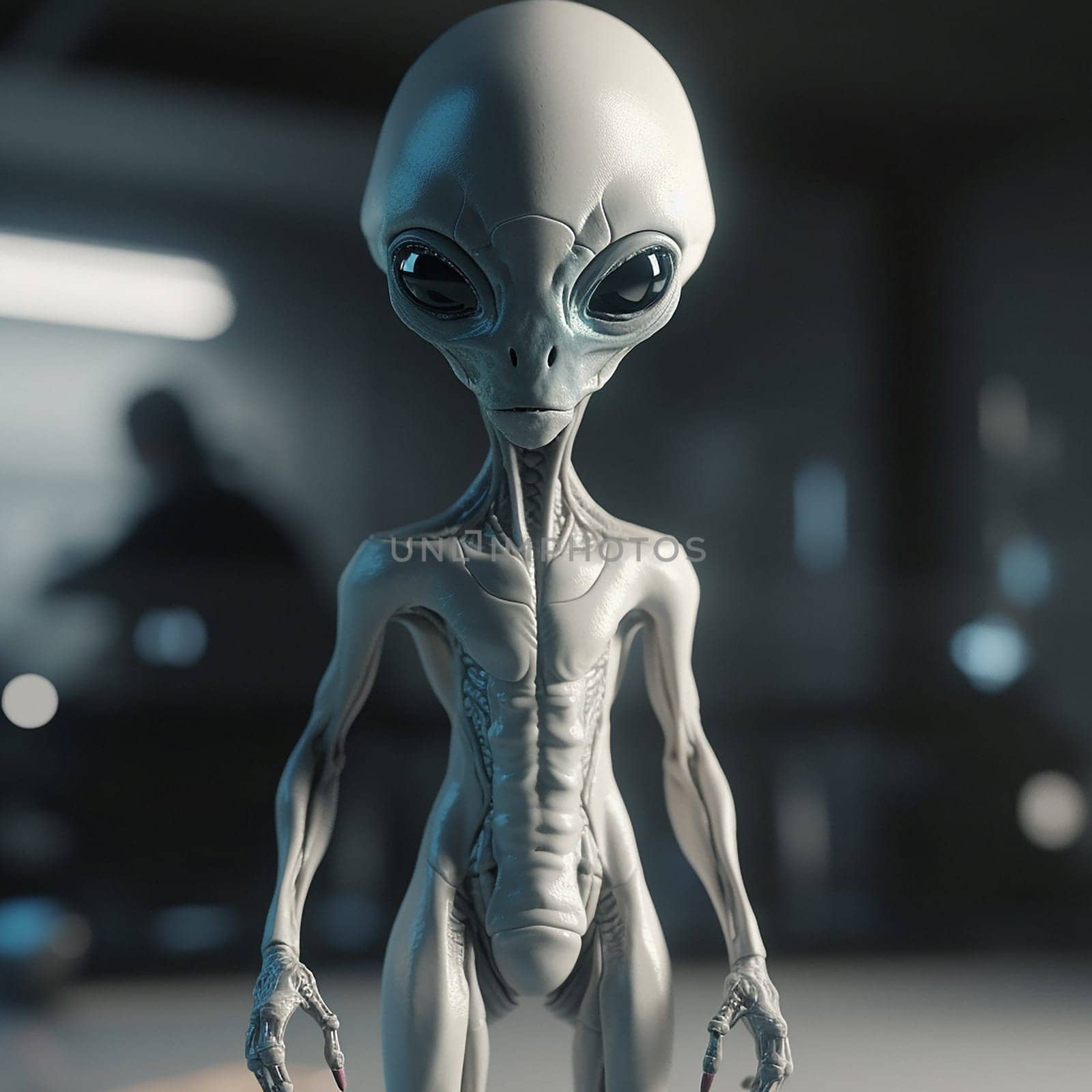 Alien attack or abduction or in a UFO space ship, visitor or scary world or universe with invasion, technology and martians. A close up or portrait of aliens for horror, strange and special effects