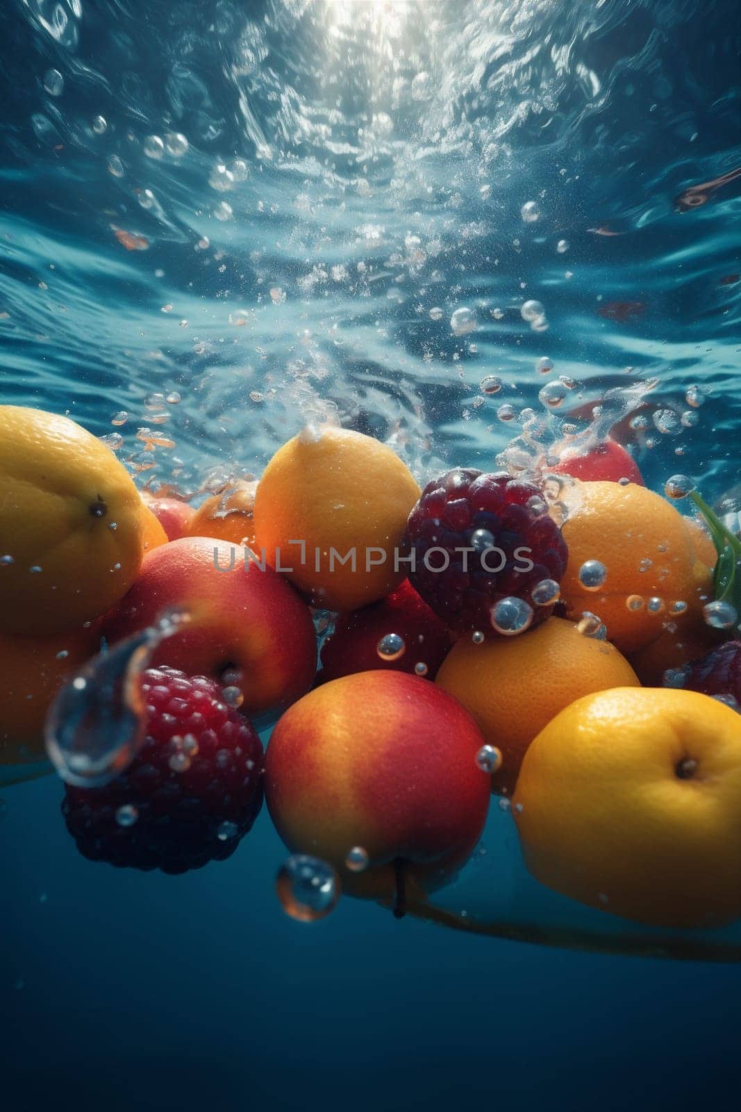 fruit splash green strawberry drop vitamin fresh healthy background food water. Generative AI. by SHOTPRIME