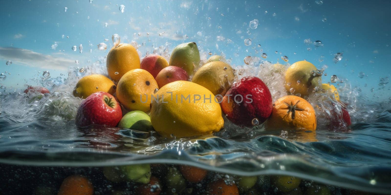 food sweet fruit fresh strawberry green water background healthy vitamin drop. Generative AI. by SHOTPRIME