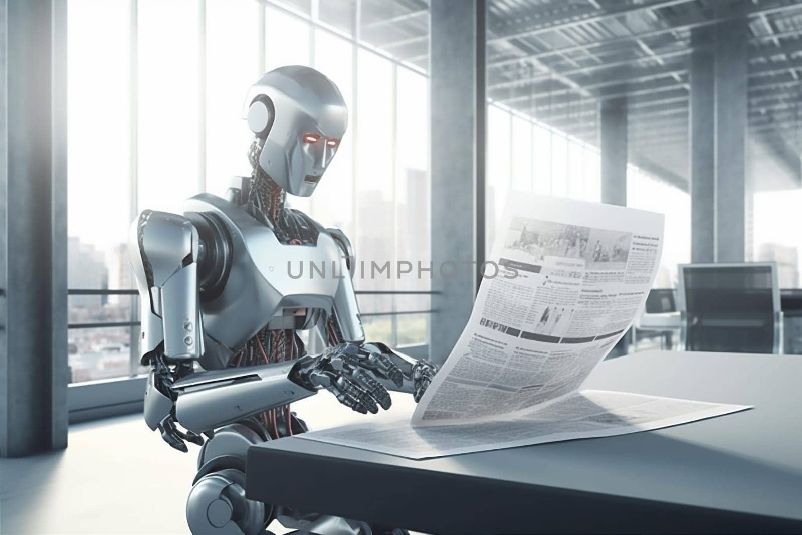 future paper ai technology artificial robot digital laptop generative page online job computer mechanical tech hand pen office document automation. Generative AI.