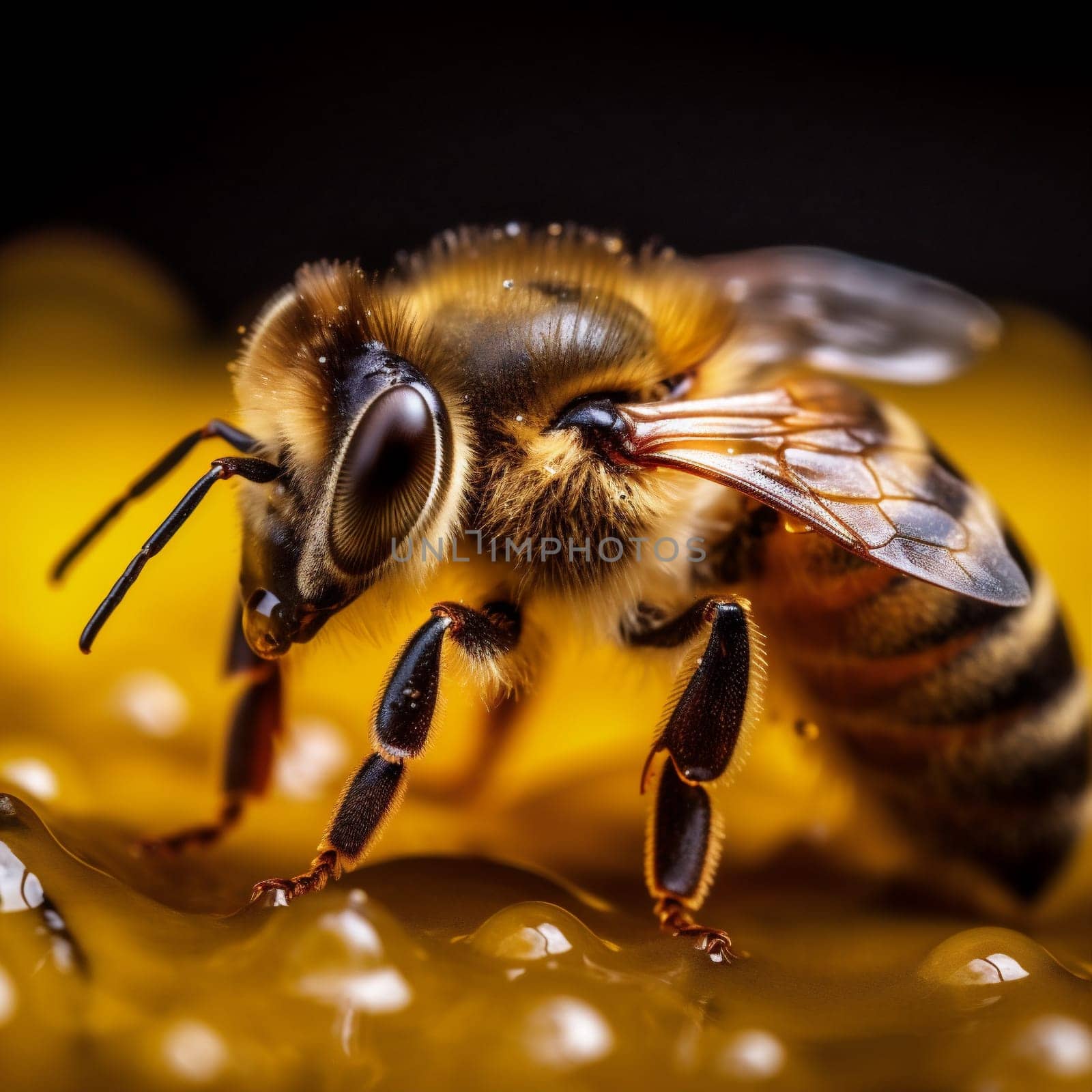 insect yellow gold macro bee pollen nature background honeyed honey closeup. Generative AI. by SHOTPRIME
