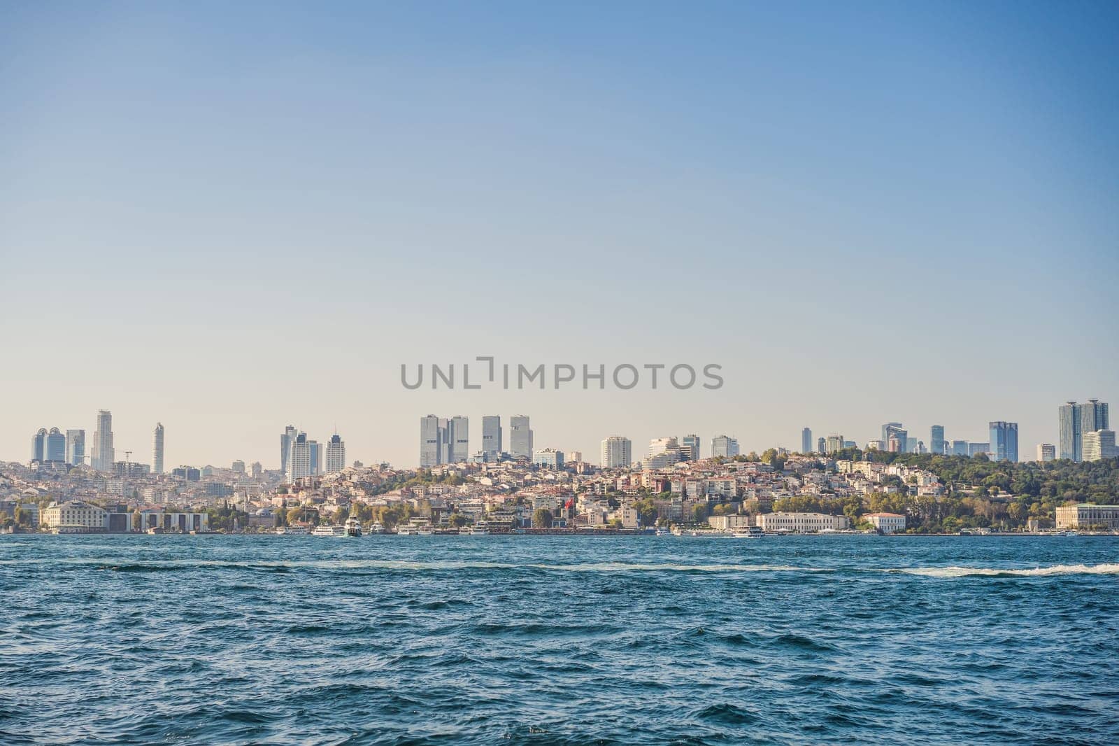 A panorama photo of Bosporus strait, Istanbul. Turkiye.