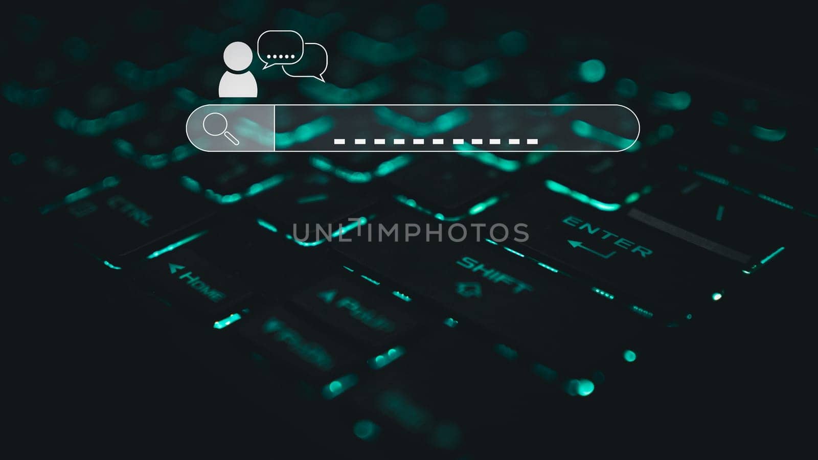 Keyboard and icons for searching. Represents the concept of searching for information from computer networks. search engine concept by Unimages2527