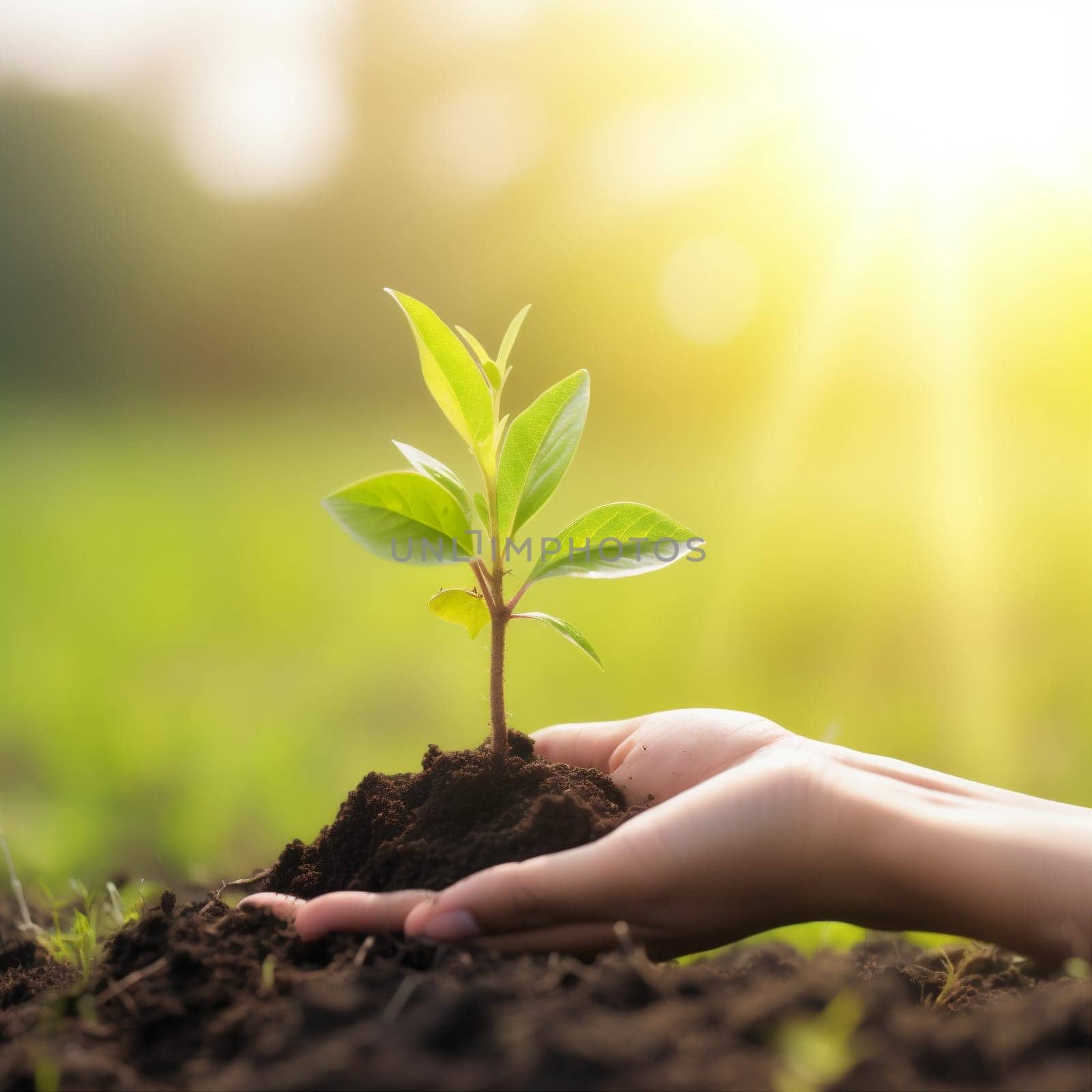 gardening life spring ground planting ecology care sapling nature young leaf tree green plant hand growing development agriculture growth faith. Generative AI.