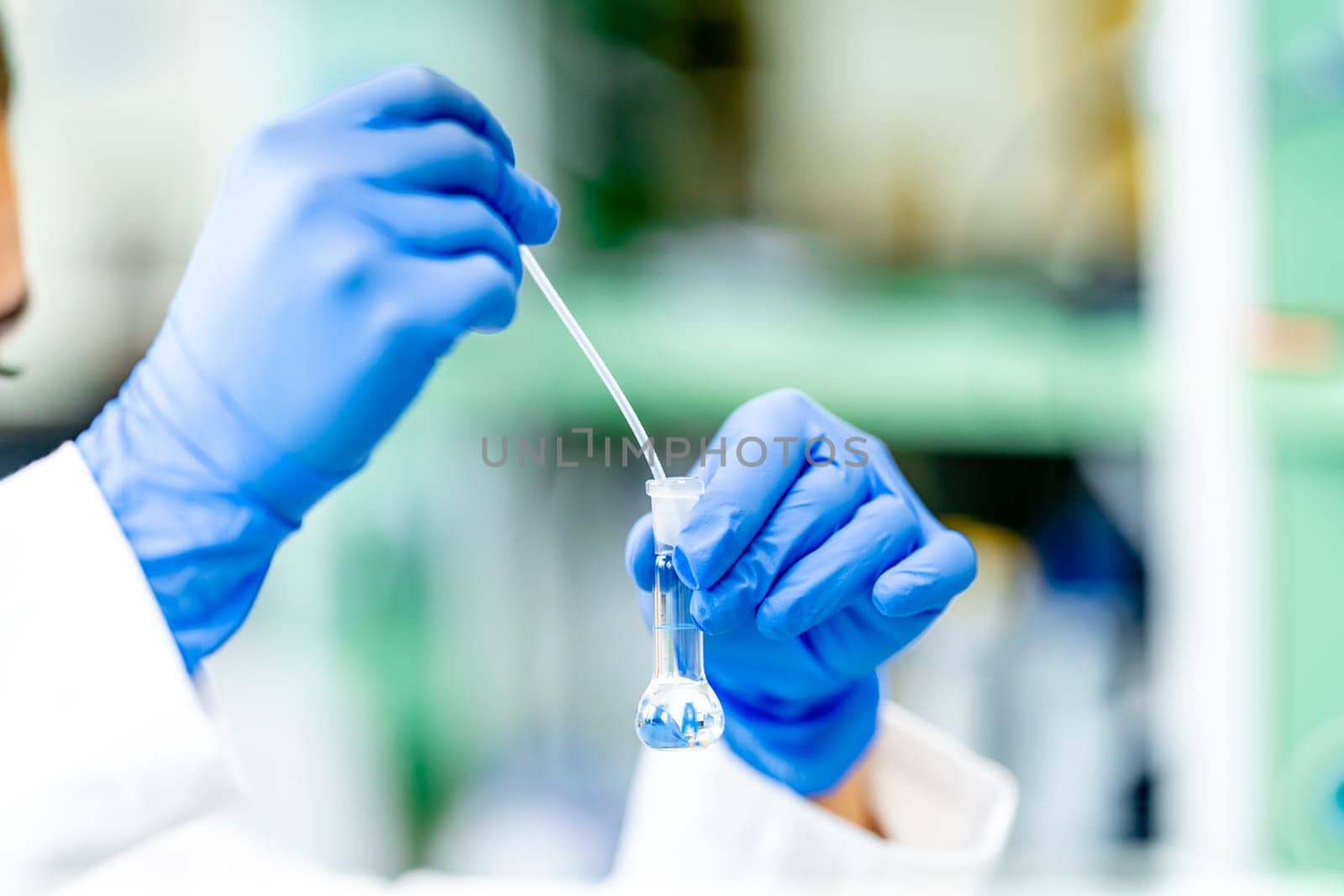 biochemical test in the laboratory. a substance in a glass test tube. High quality photo