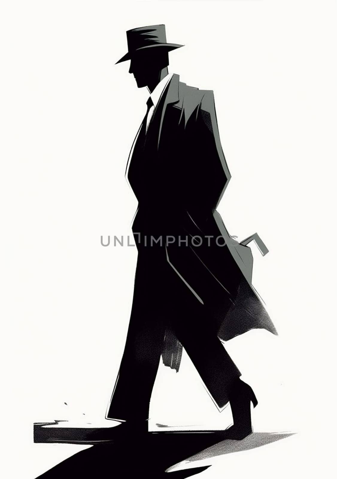 man woman illustration ink drawing design isolated retro silhouette model black office. Generative AI. by SHOTPRIME