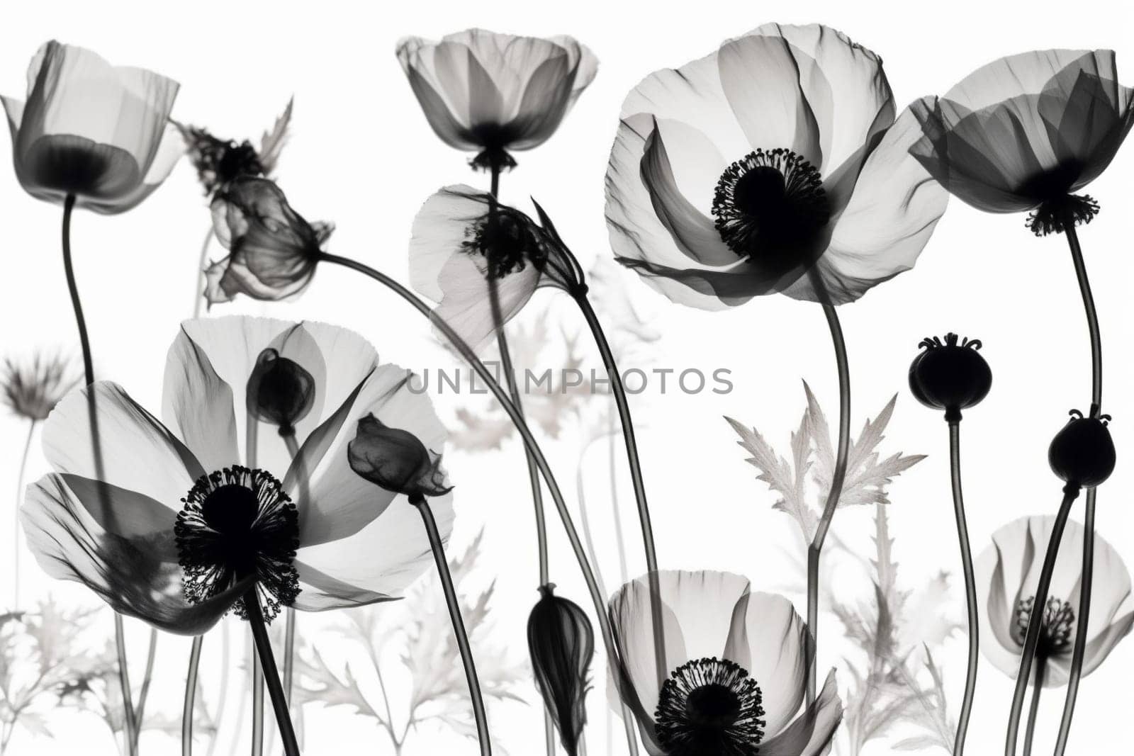 xray nature leaf spring beautiful floral bloom blossom flower background isolated. Generative AI. by SHOTPRIME
