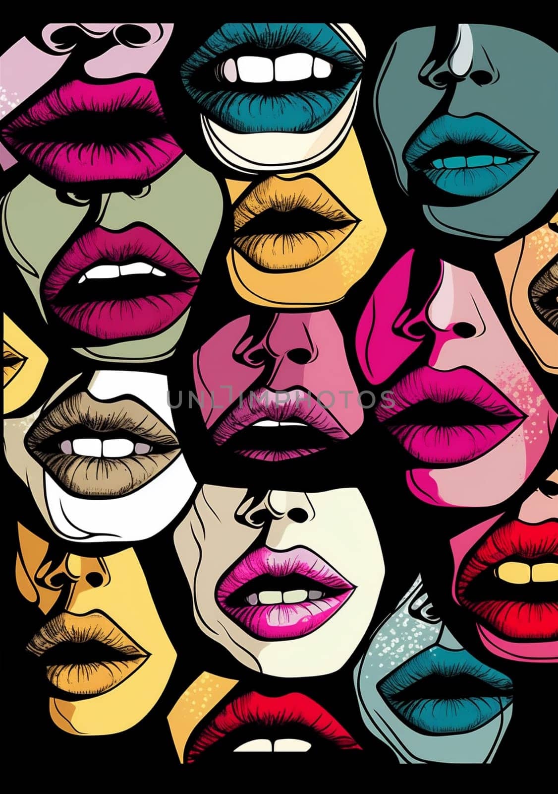 woman poster illustration abstract kiss lips mouth female grunge art lipstick. Generative AI. by SHOTPRIME