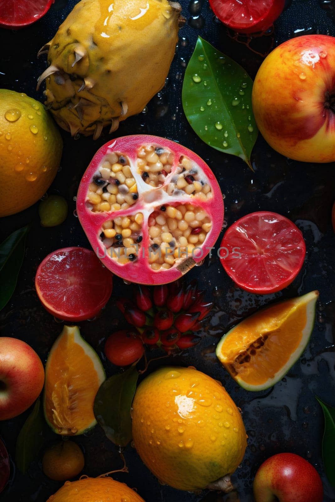 fresh green banana food strawberry background drop fruit vitamin healthy water. Generative AI. by SHOTPRIME