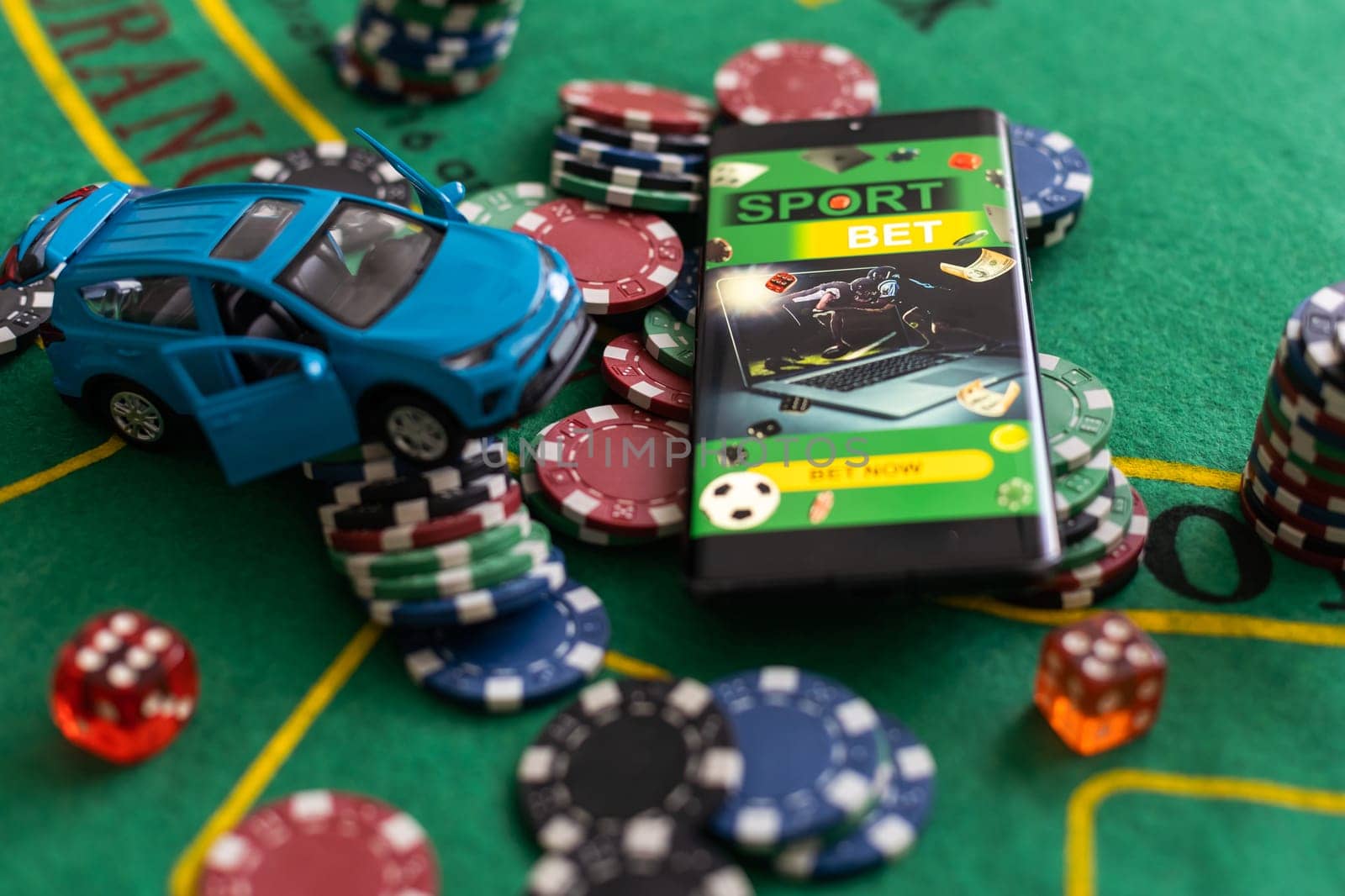 pile of casino chips and toy car by Andelov13