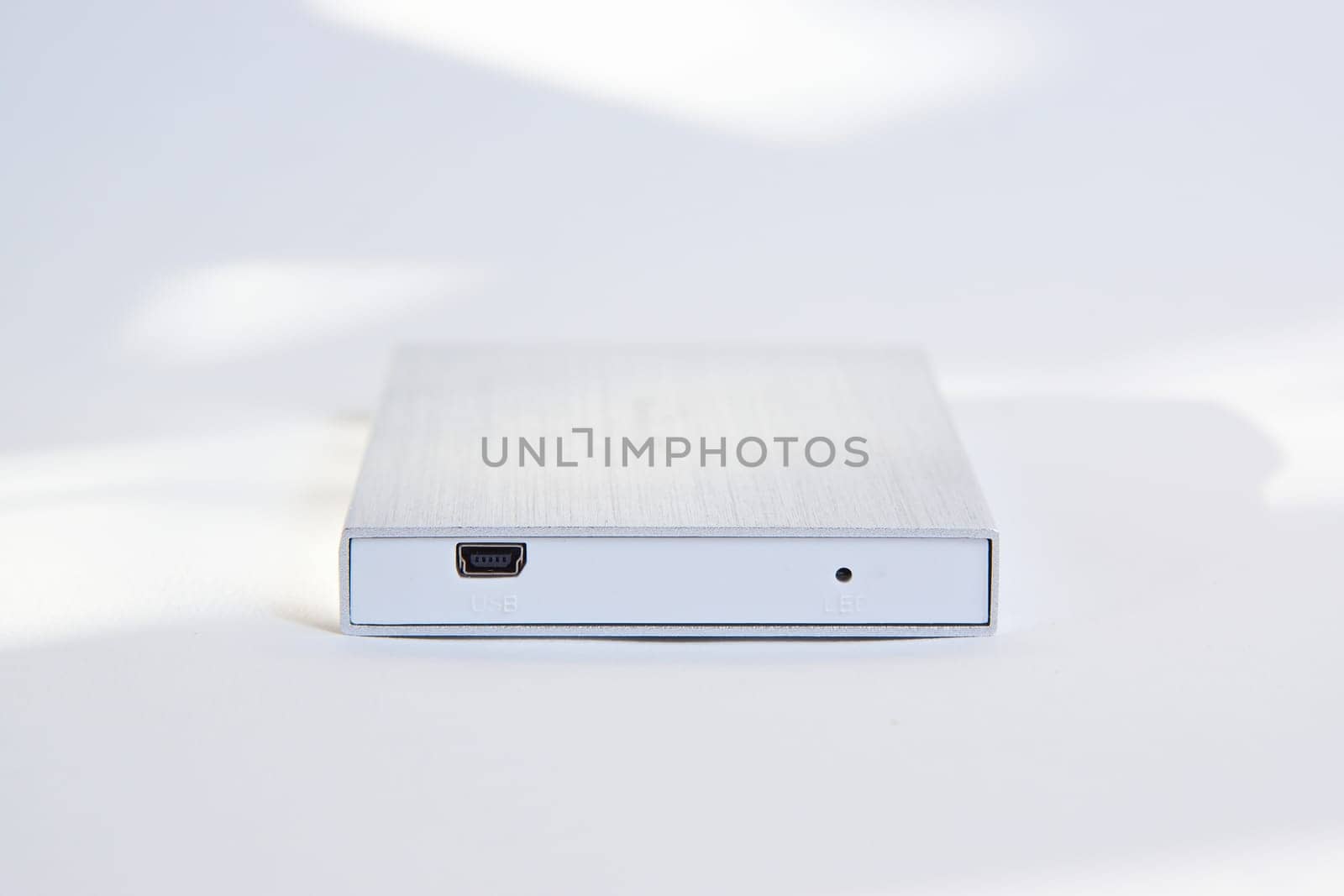 hard drive with usb input connector on white background