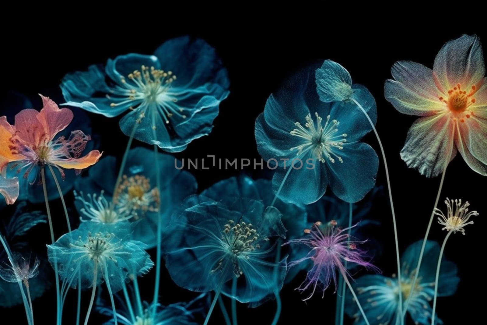 bloom floral xray blossom beautiful spring design flower nature leaf background. Generative AI. by SHOTPRIME