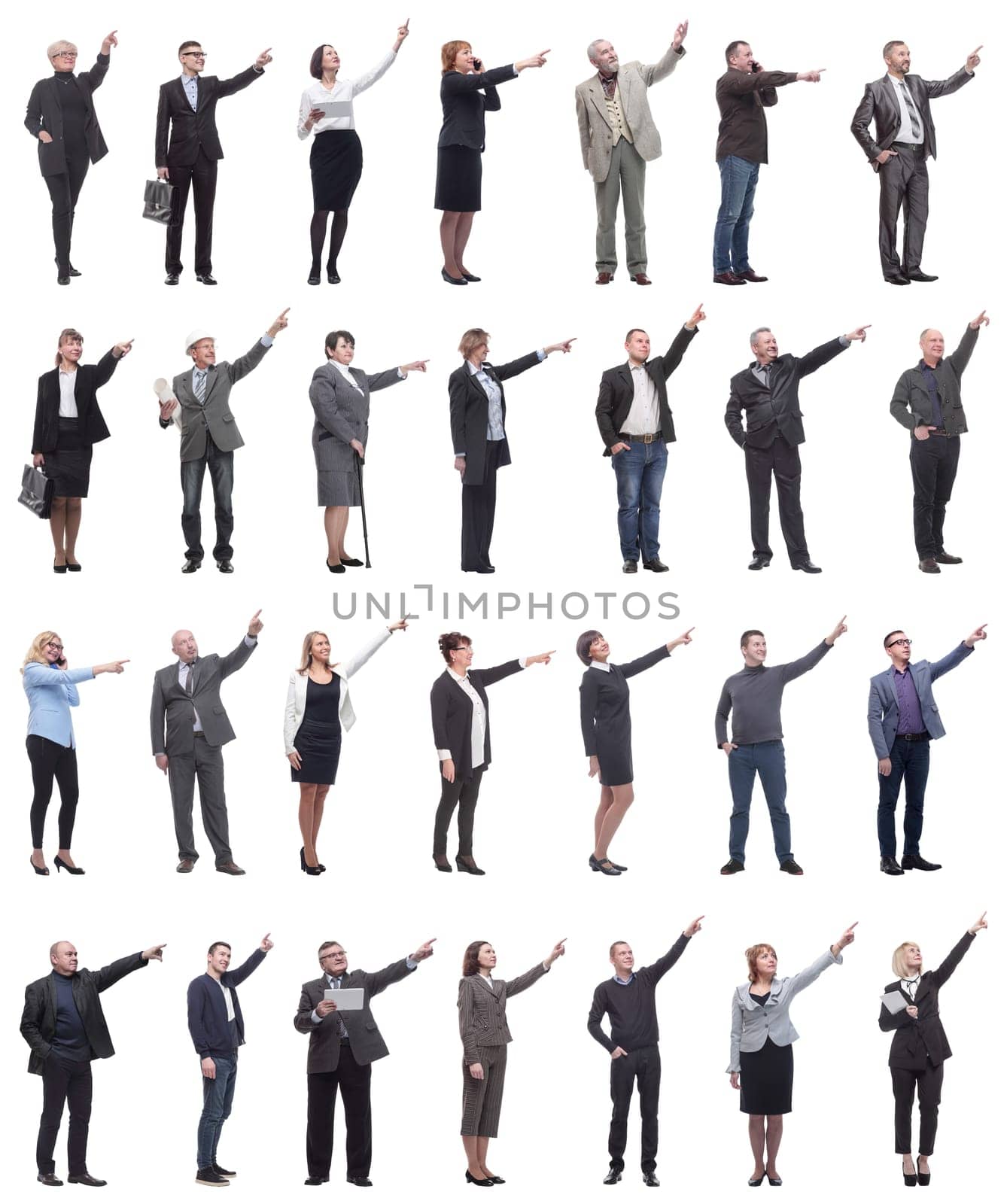 group of business people showing thumbs up isolated on white background